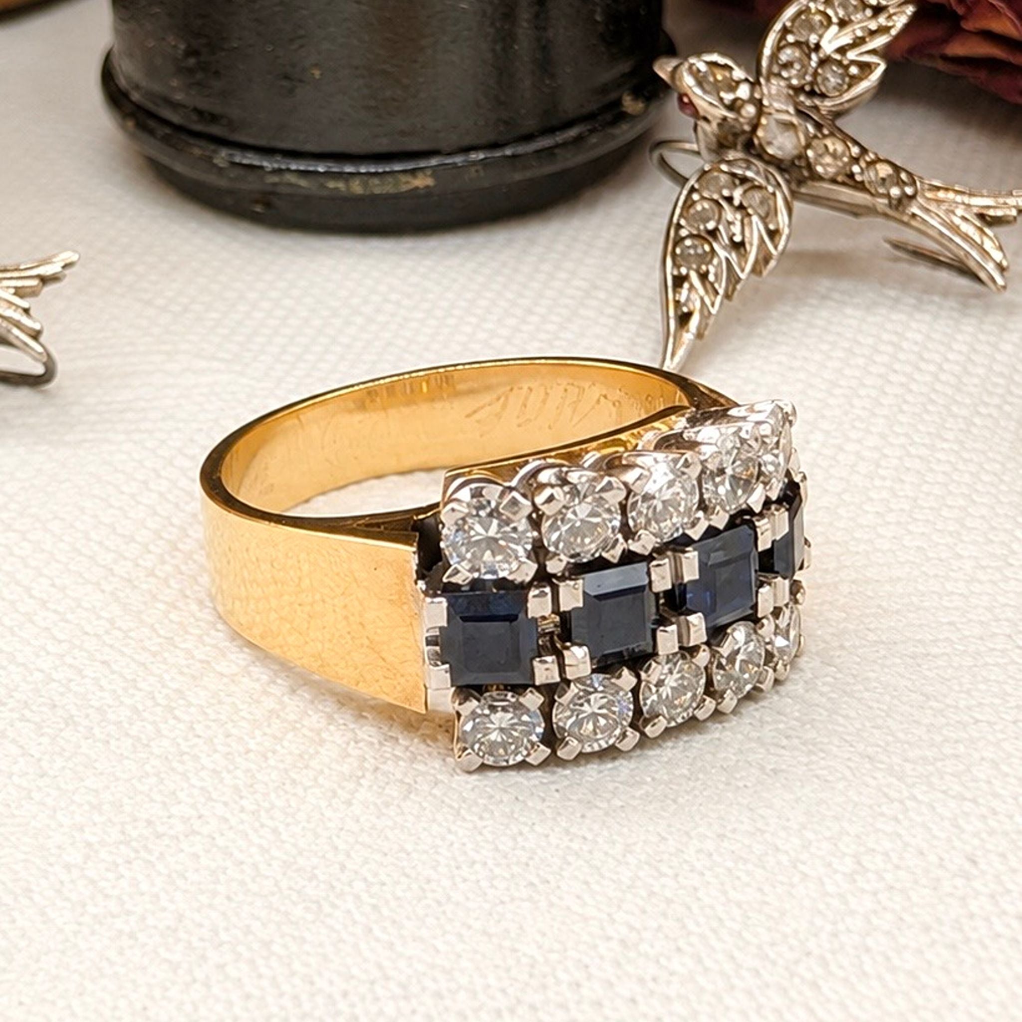 Vintage 18ct Yellow Gold Sapphire and Diamond Multi Row Ring