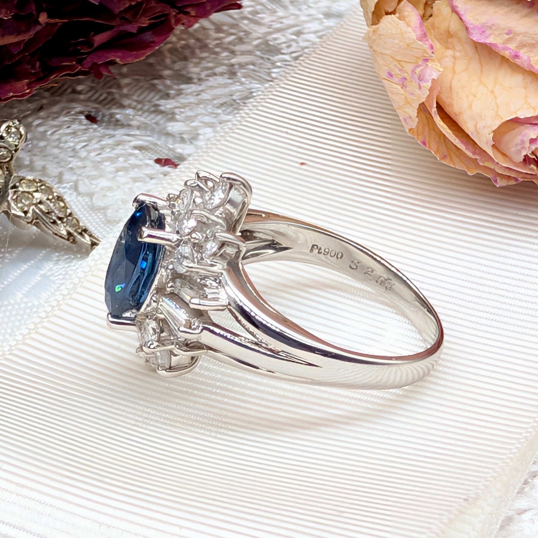Superb Platinum Sapphire and Diamond Cluster Ring Complete With An Indepedent Gemmological Valuation for $14,380 AUD