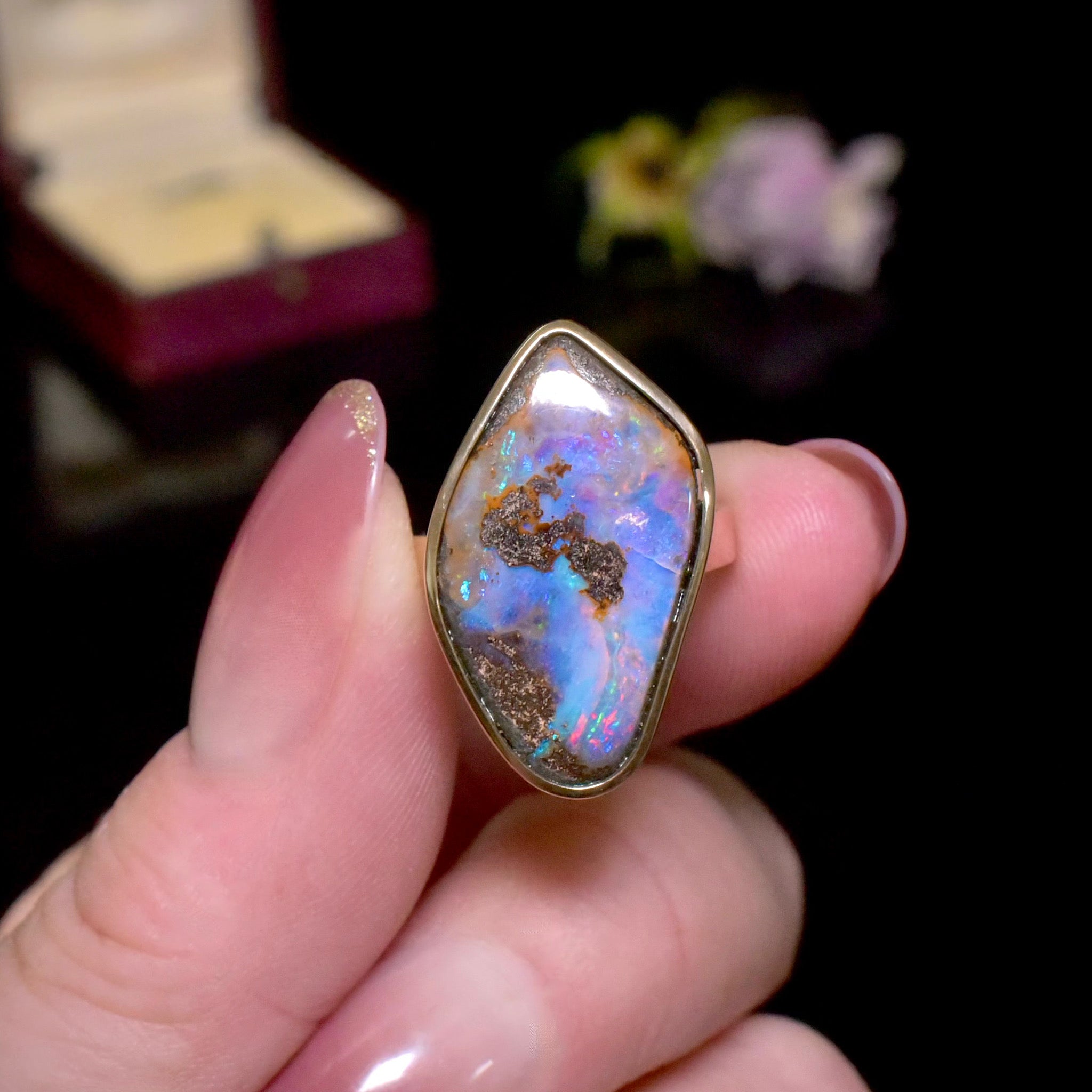 Contemporary 9ct Yellow Gold Freeform Boulder Opal Ring