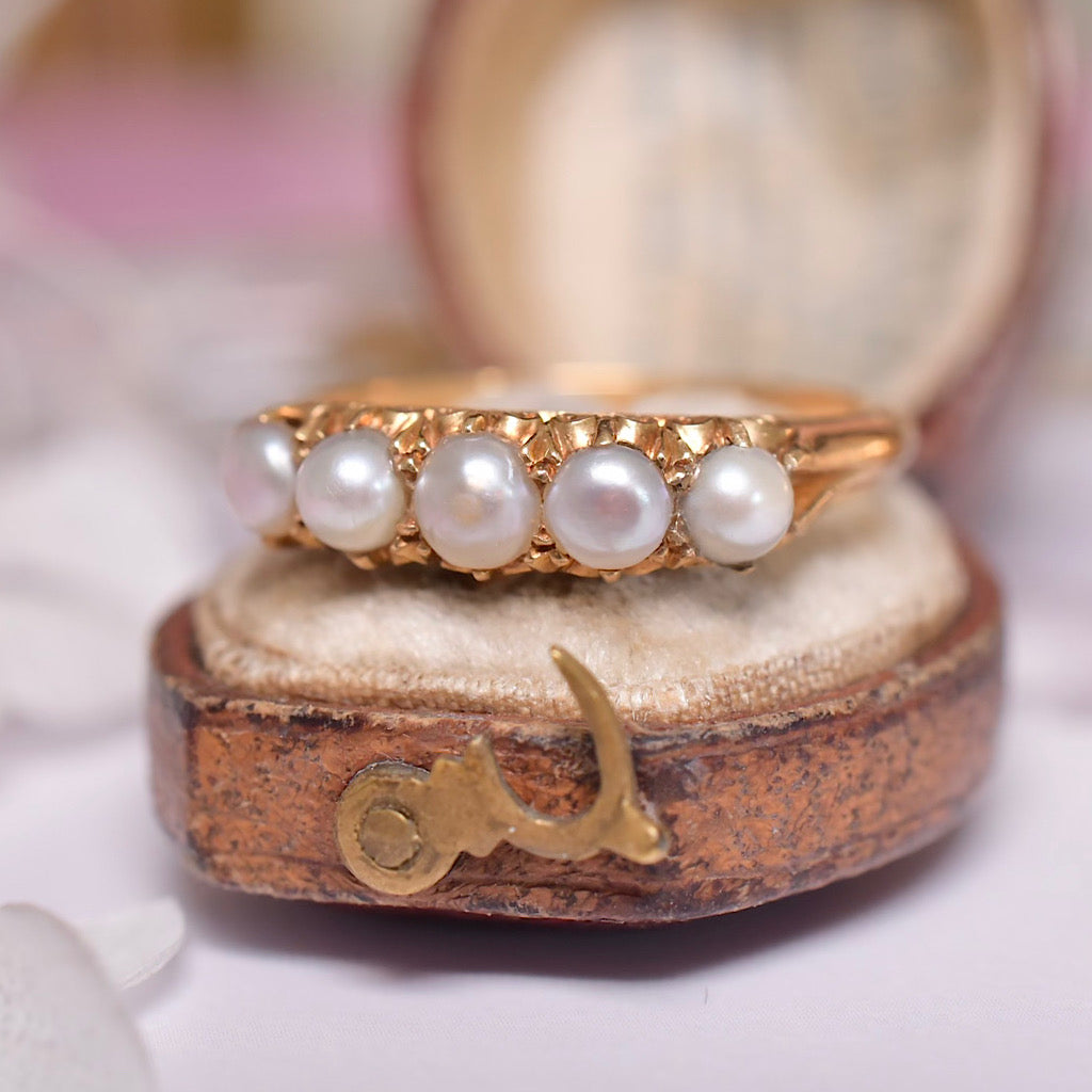 Antique Australian 18ct Yellow Gold Half Hoop Pearl Ring Circa 1910 By William Drummond