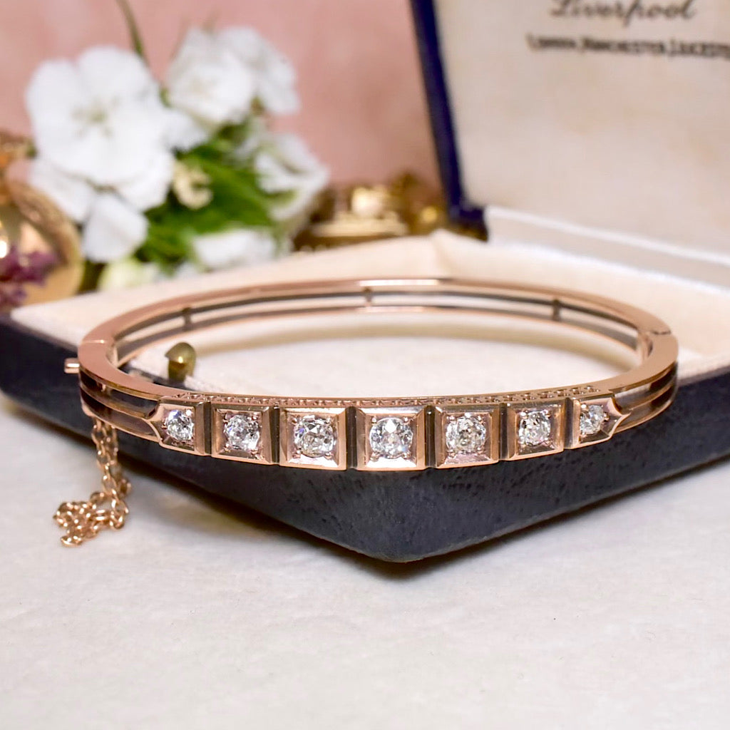 Antique Edwardian 15ct Rose Gold And Diamond 0.86ct Bangle Circa 1910 With Independent Retail Replacement Valuation $9000 AUD