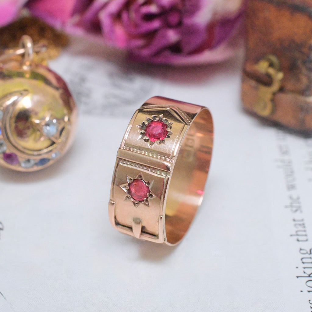 Antique Australian 9ct Rose Gold Garnet Doublet Ring By Willis and Sons Circa 1910