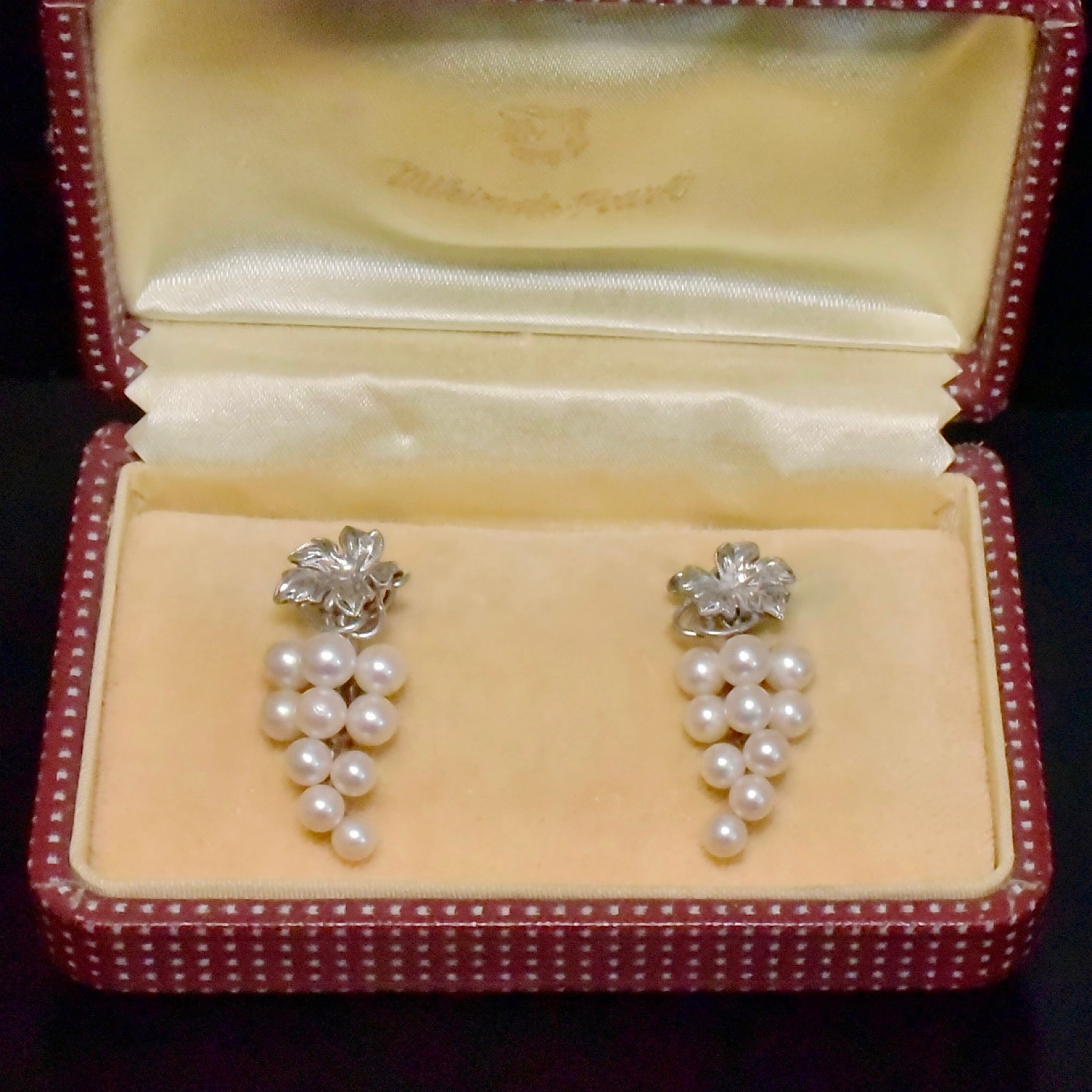 Superb Mid-Century Mikimoto Pearl And Silver ‘Grape’ Earrings Circa 1950’s