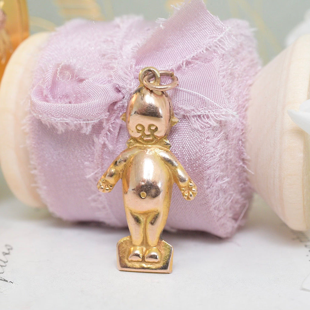 Antique Australian Edwardian 9ct Rose Gold 'Kewpie' Charm Pendant By A.J Long And Co. Circa 1910s