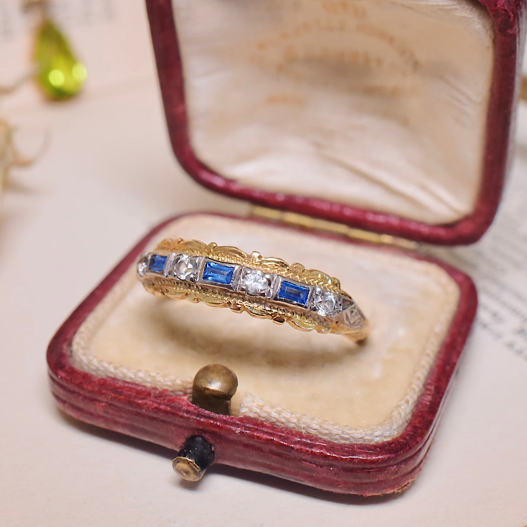 Vintage 18ct Yellow Gold Blue And White Spinel Ring Circa 1940’s