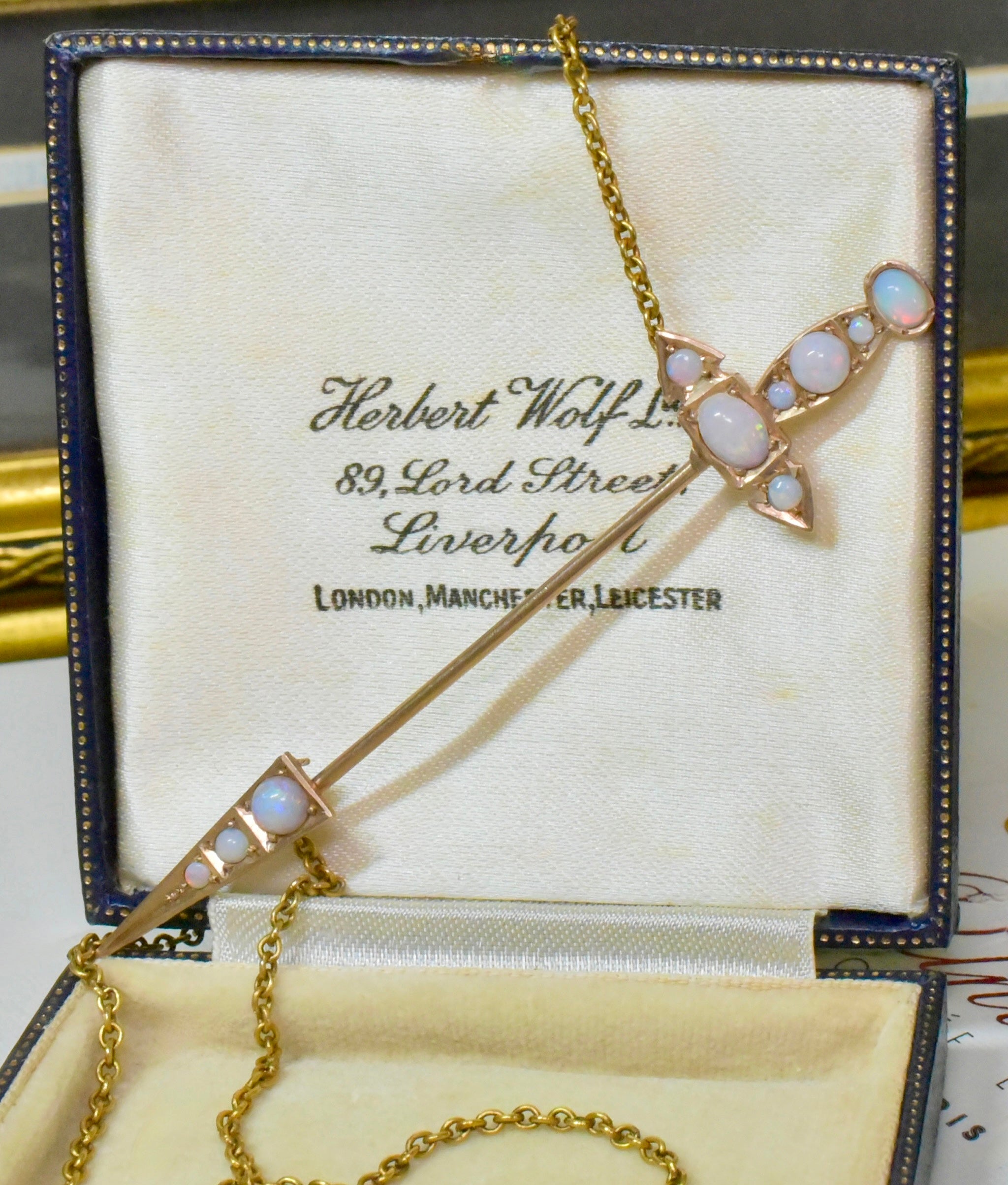 Superb Antique Australian 9ct Rose And Yellow Gold Solid White Opal ‘Jabot’ Pendant Necklace Circa 1900-1915