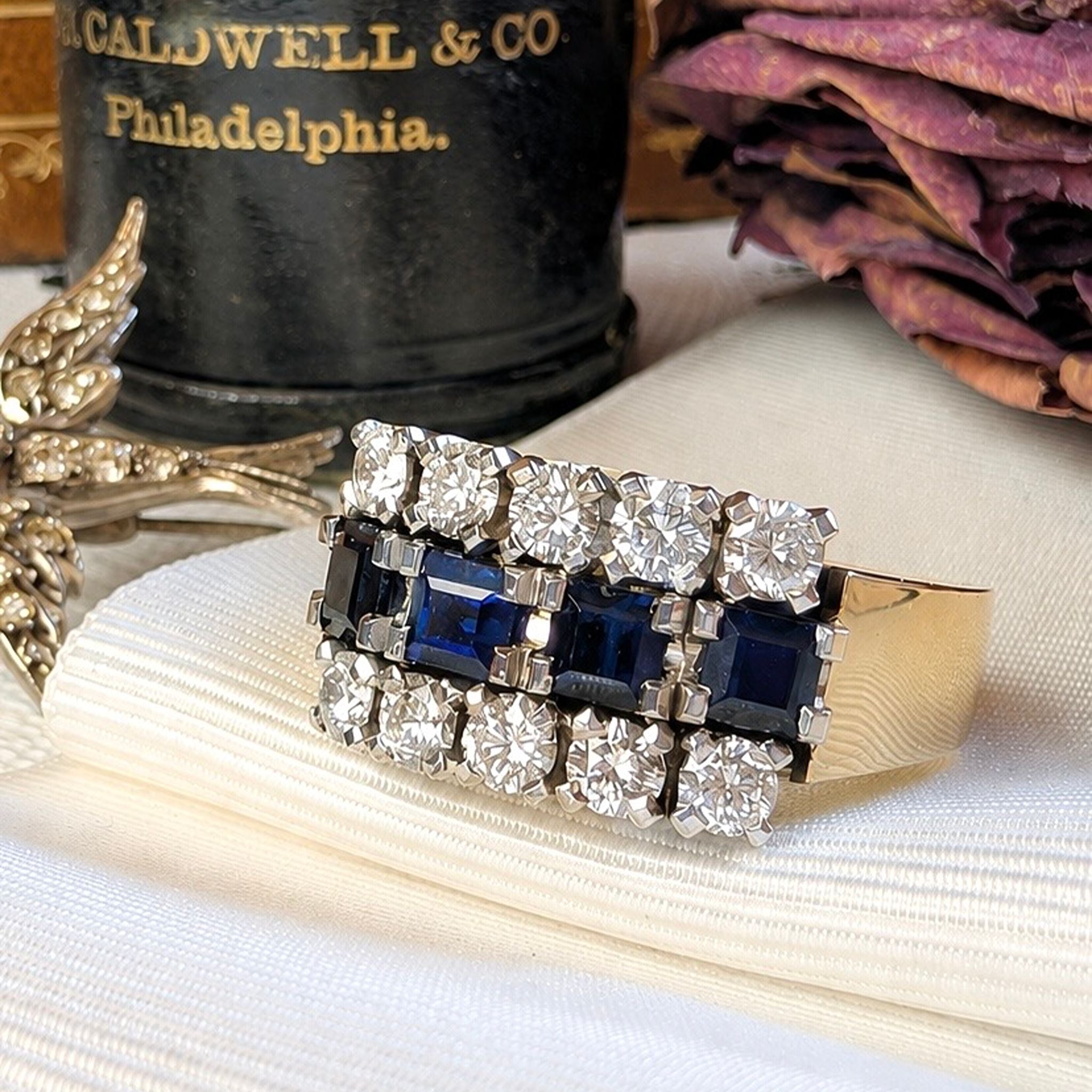Vintage 18ct Yellow Gold Sapphire and Diamond Multi Row Ring