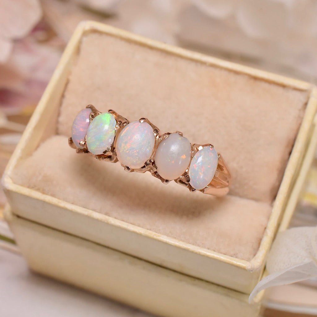 Antique Australian 15ct Rose Gold Solid Opal Half-Hoop Ring Cira 1905