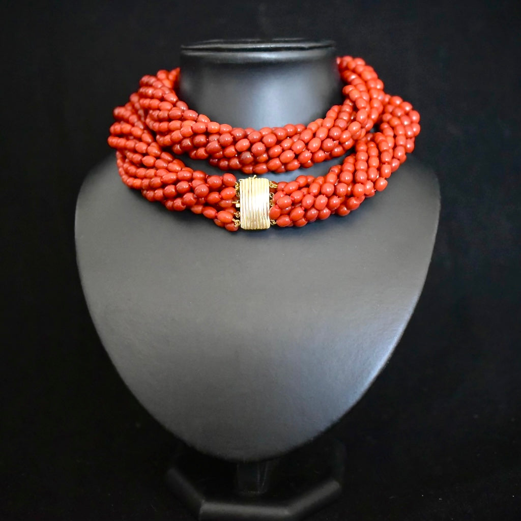 Vintage 14ct Yellow Gold And Coral Bead Necklace