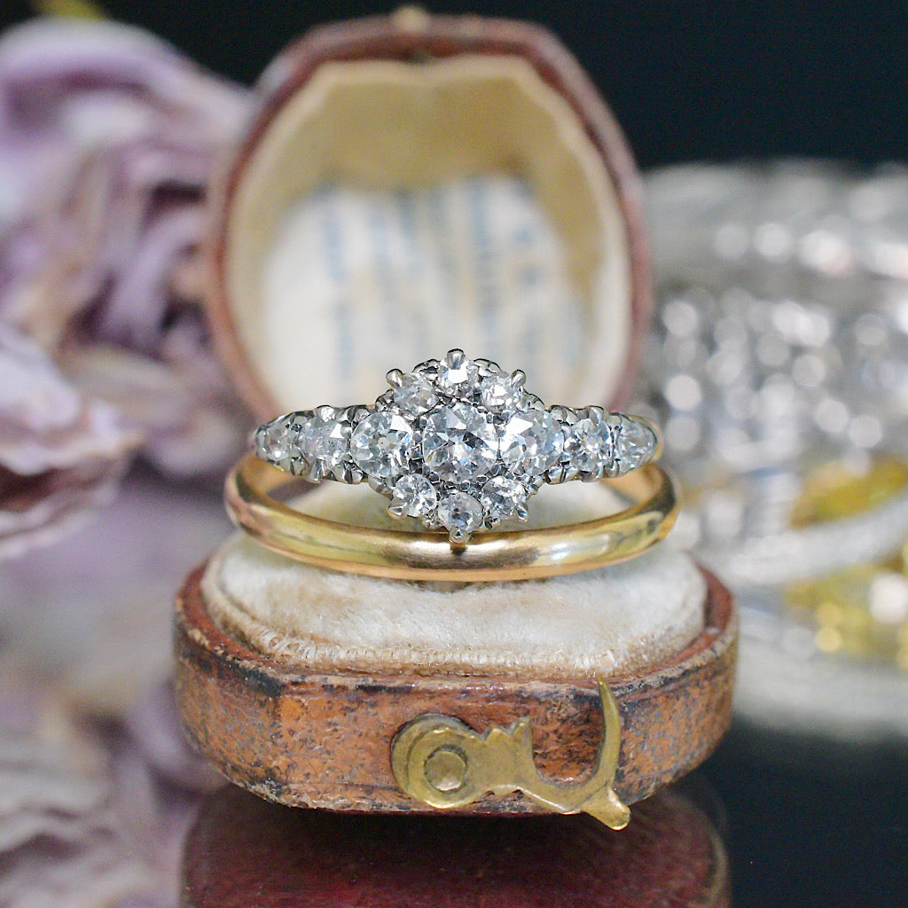Antique Edwardian Era 18ct Yellow And White Gold Diamond Daisy Ring