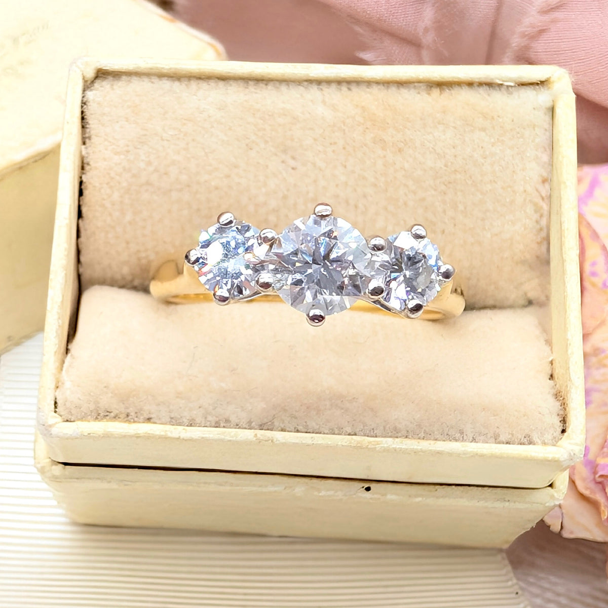 Modern 18ct Yellow Gold Diamond Trilogy Ring TDW 1.34ct Complete With A 2005 Insurance Replacement For $11,500 AUD and Diamond Identification Certificate