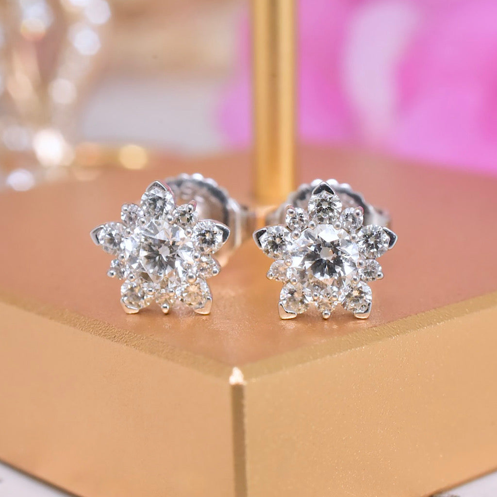 Contemporary 18ct White Gold And Diamond Cluster Earrings - 0.68ct