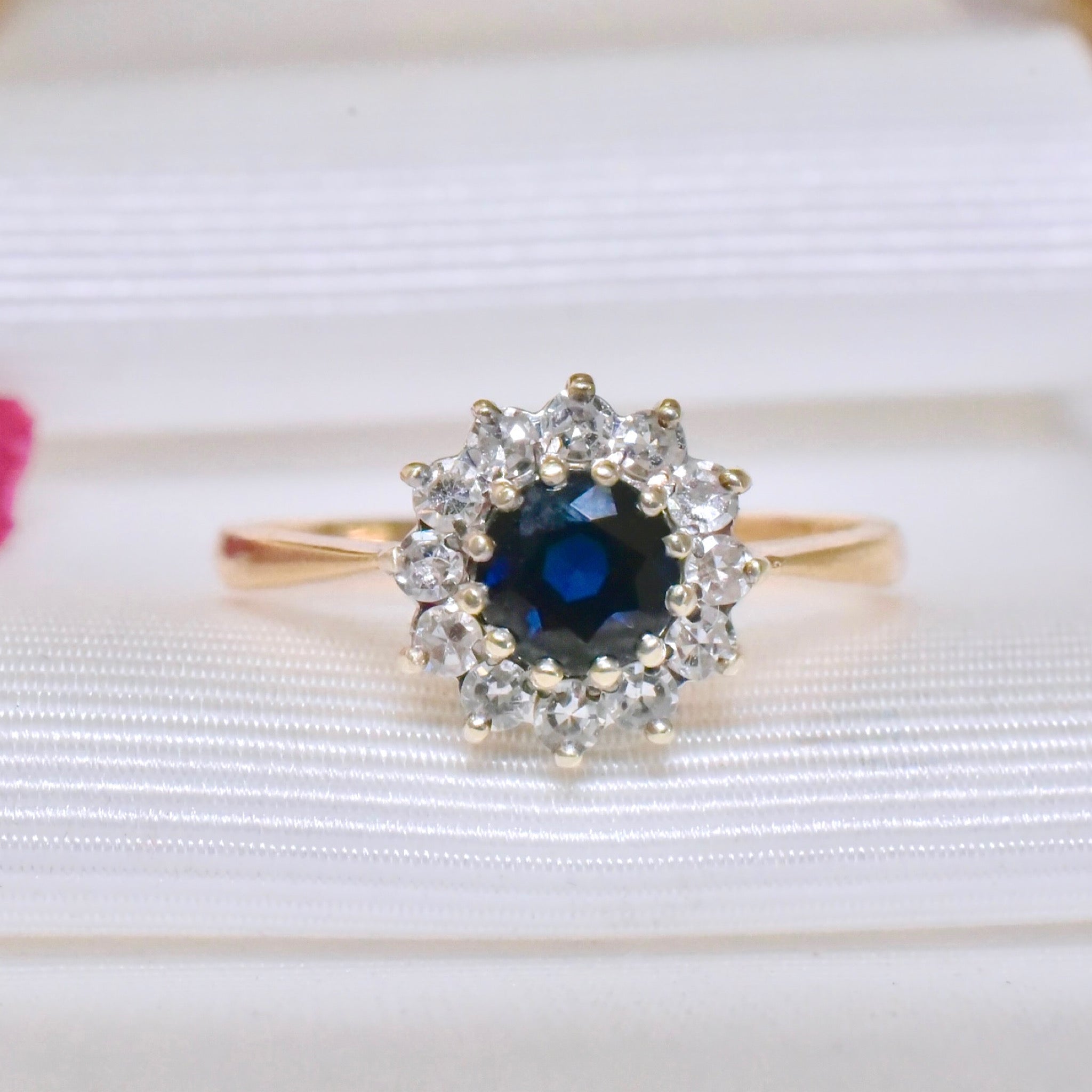 Contemporary 9ct Yellow Gold Sapphire And Diamond Daisy Cluster Ring