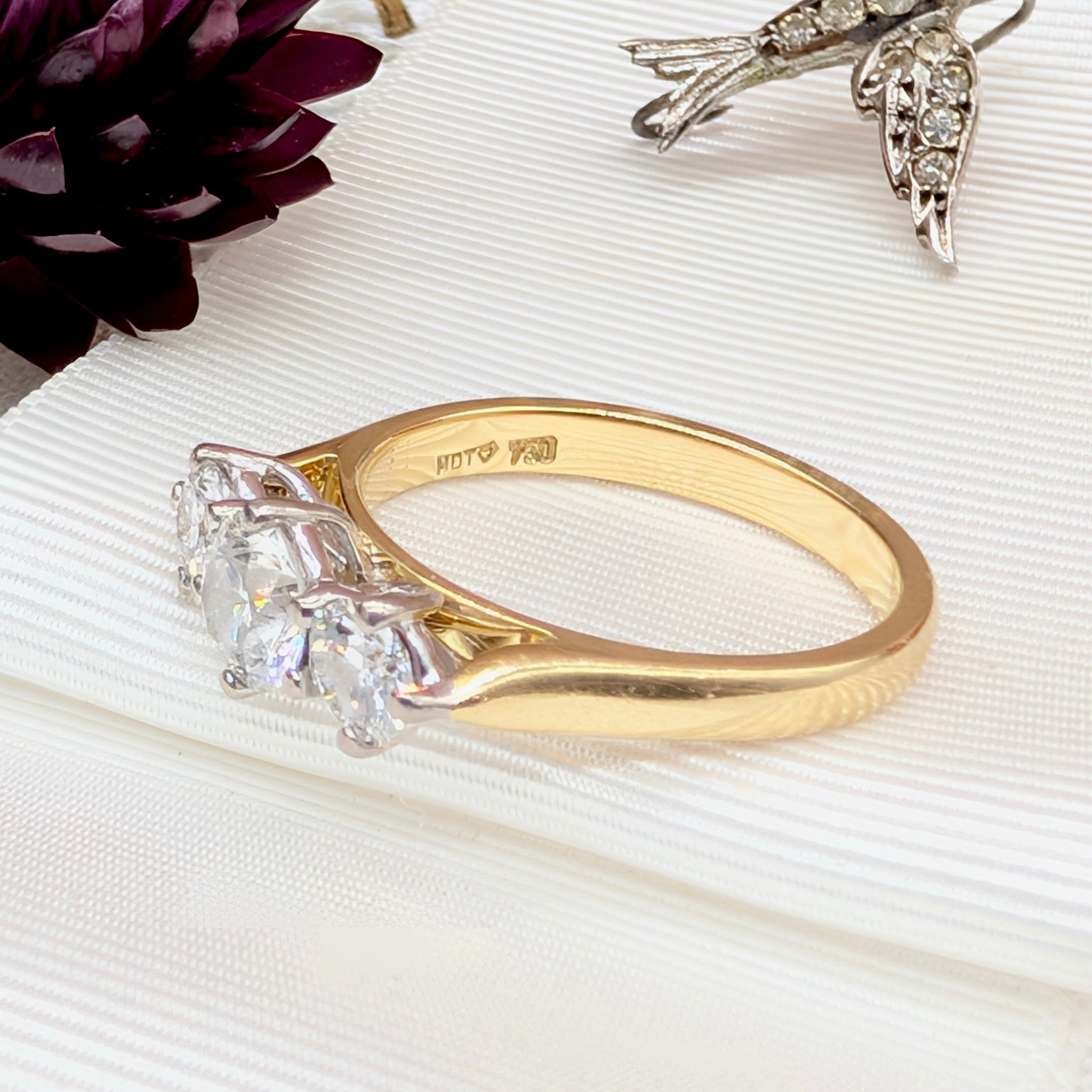 Modern 18ct Yellow Gold Diamond Trilogy Ring TDW 1.34ct Complete With A 2005 Insurance Replacement For $11,500 AUD and Diamond Identification Certificate