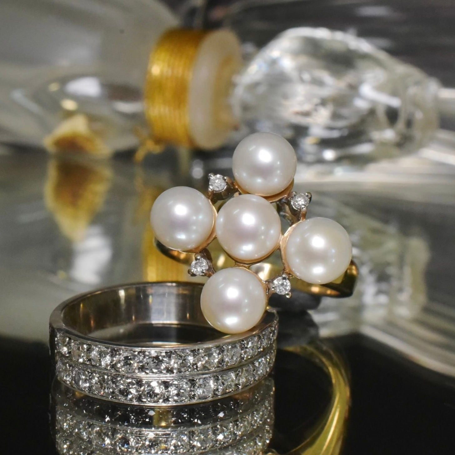 Stunning 9ct Yellow Gold Cultured Pearl And Diamond Ring - Birmingham 2006