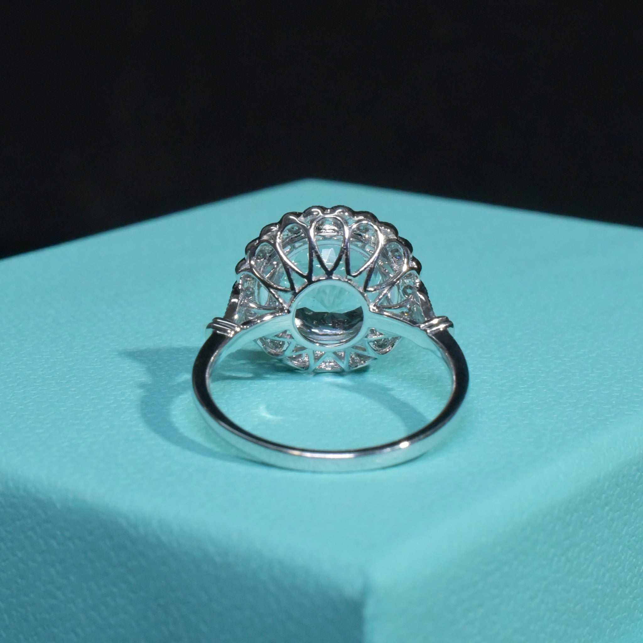 Modern 14ct White Gold Aquamarine And Diamond Daisy Halo Cluster