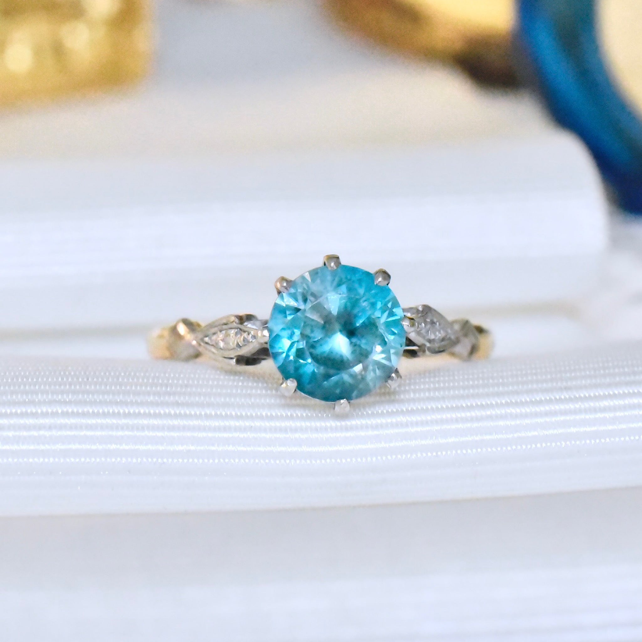 Antique Art Deco 9ct Yellow Gold And Palladium Zircon Ring - Circa 1915