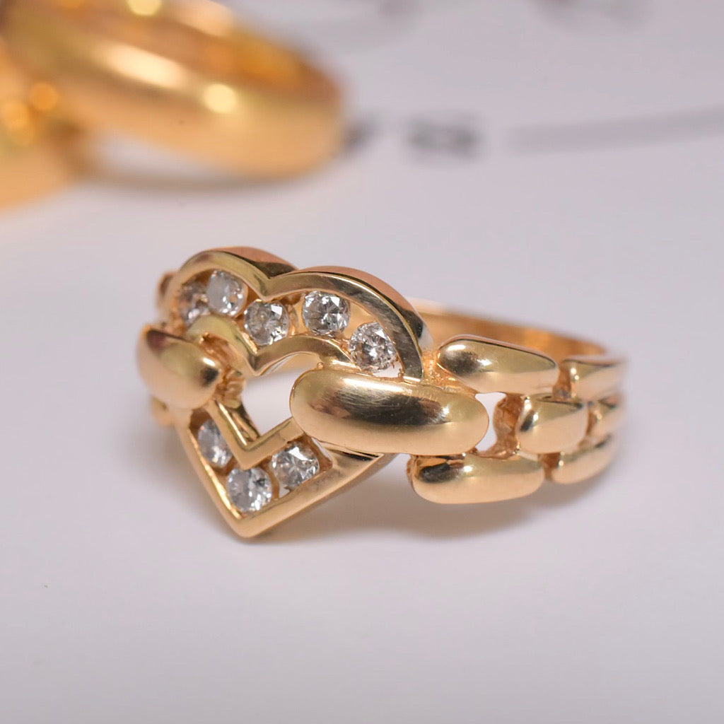 Modern 18ct Yellow Gold And Diamond ‘Heart’ Ring
