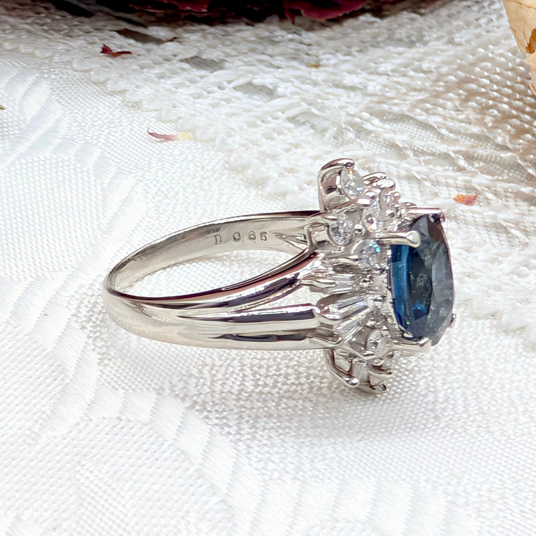 Superb Platinum Sapphire and Diamond Cluster Ring Complete With An Indepedent Gemmological Valuation for $14,380 AUD