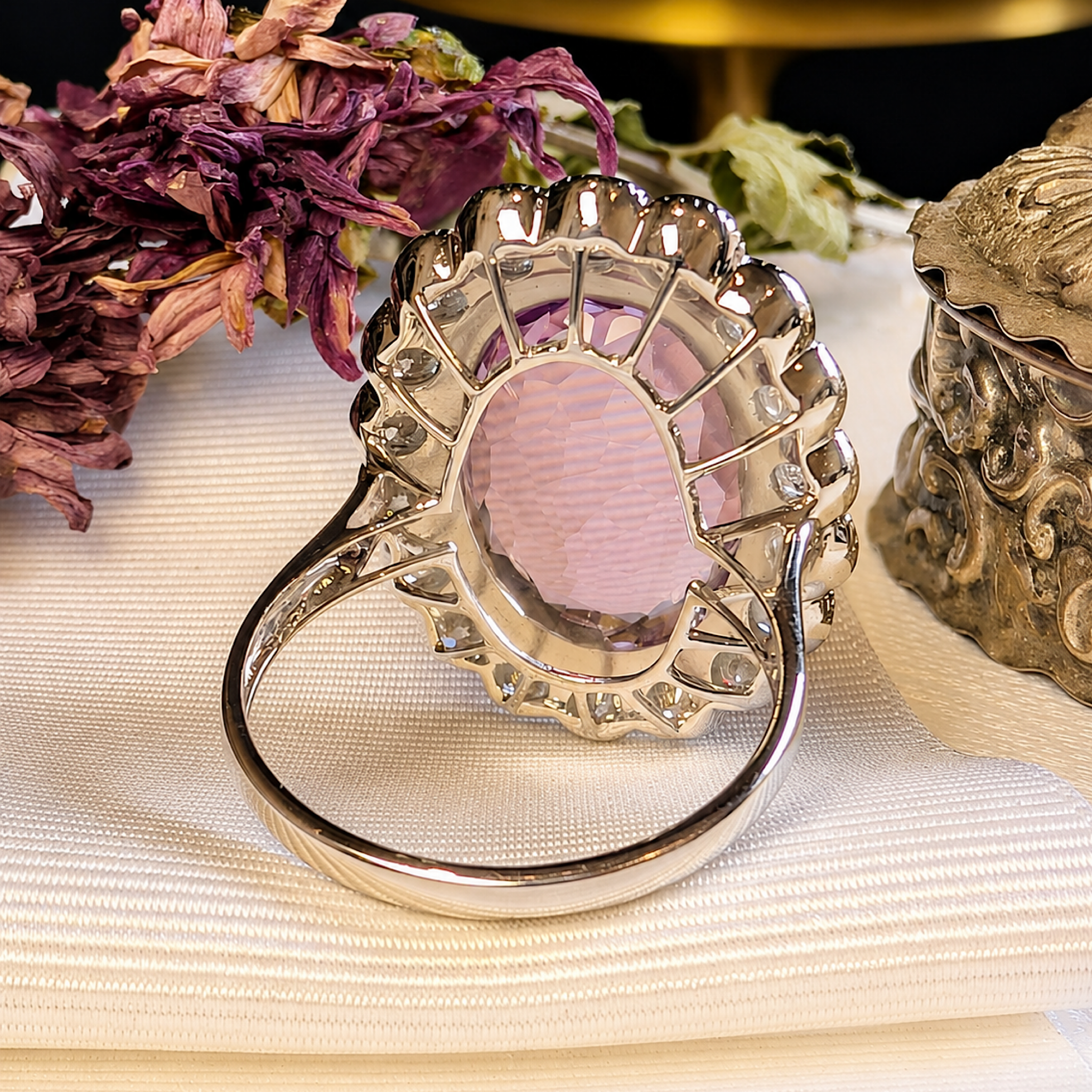 Superb 14ct White Gold Amethyst and Diamond Halo Ring Complete with an Independent Gemmological Valuation for $13,500 AUD