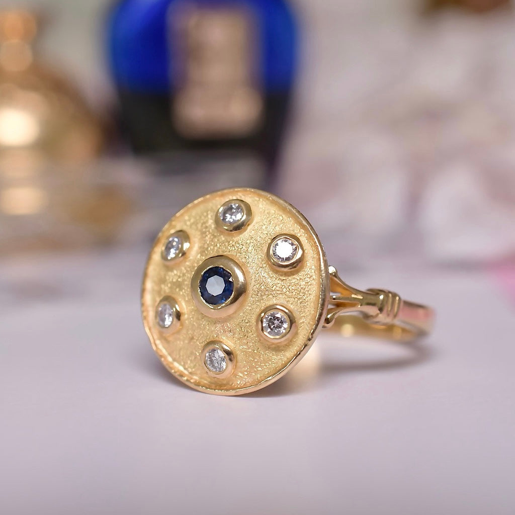 Contemporary 18ct Yellow Gold Sapphire And Diamond Ring