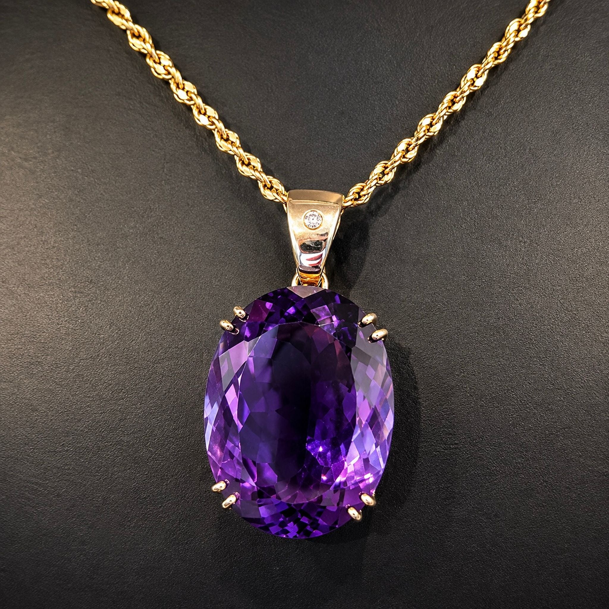 Magnificent Contemporary 9ct Yellow Gold Amethyst and Diamond Pendant Complete with An Independent Gemmological Valuation $18,500 AUD