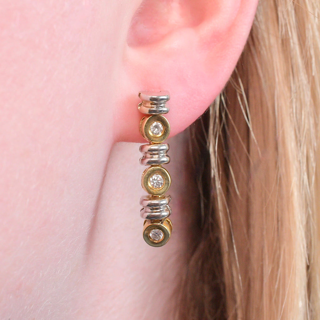 Modern 18ct Yellow And White Gold Diamond Articulated Earrings