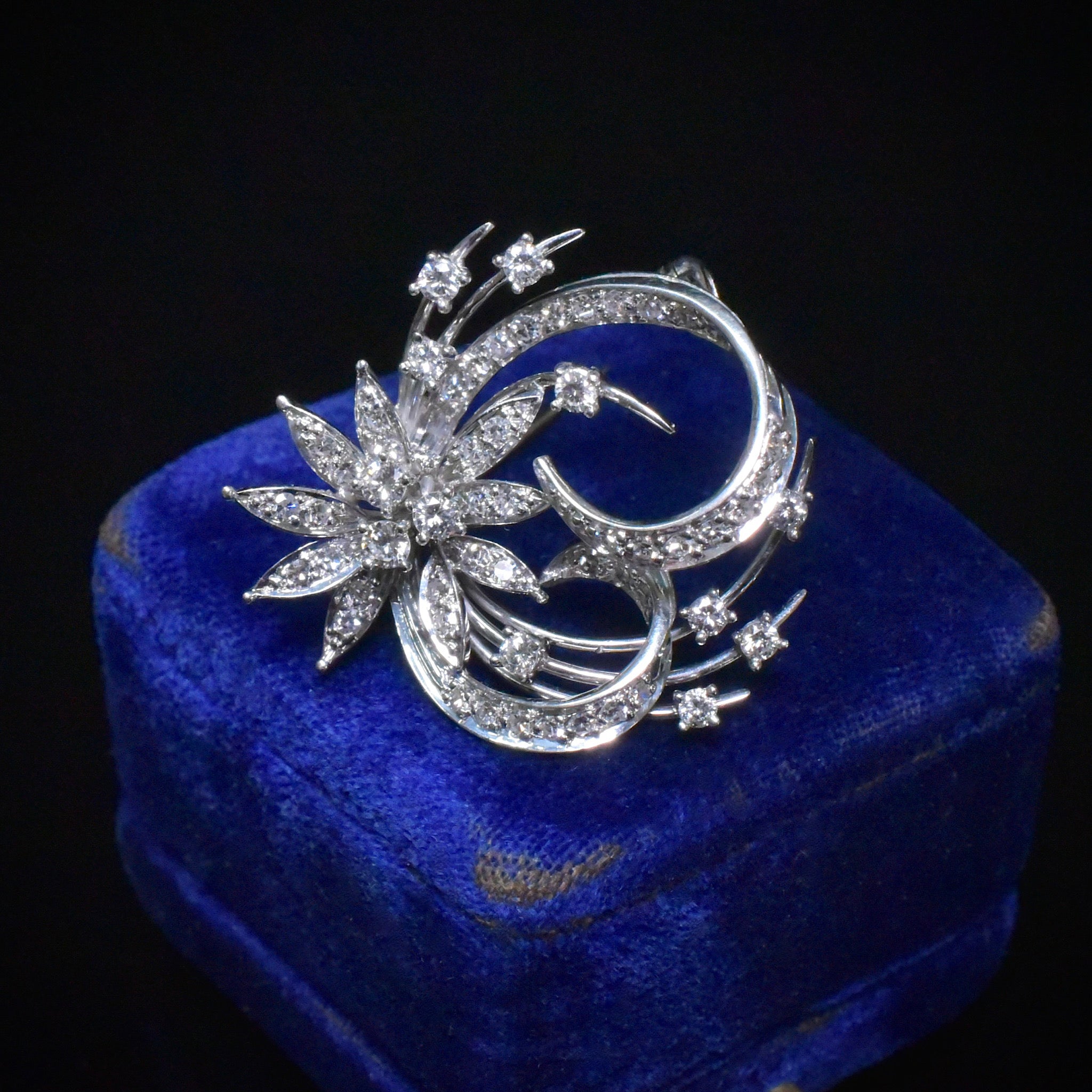 Estate Vintage 18ct Gold And Diamond Daisy Floral Spray Brooch Circa 1950-60’s