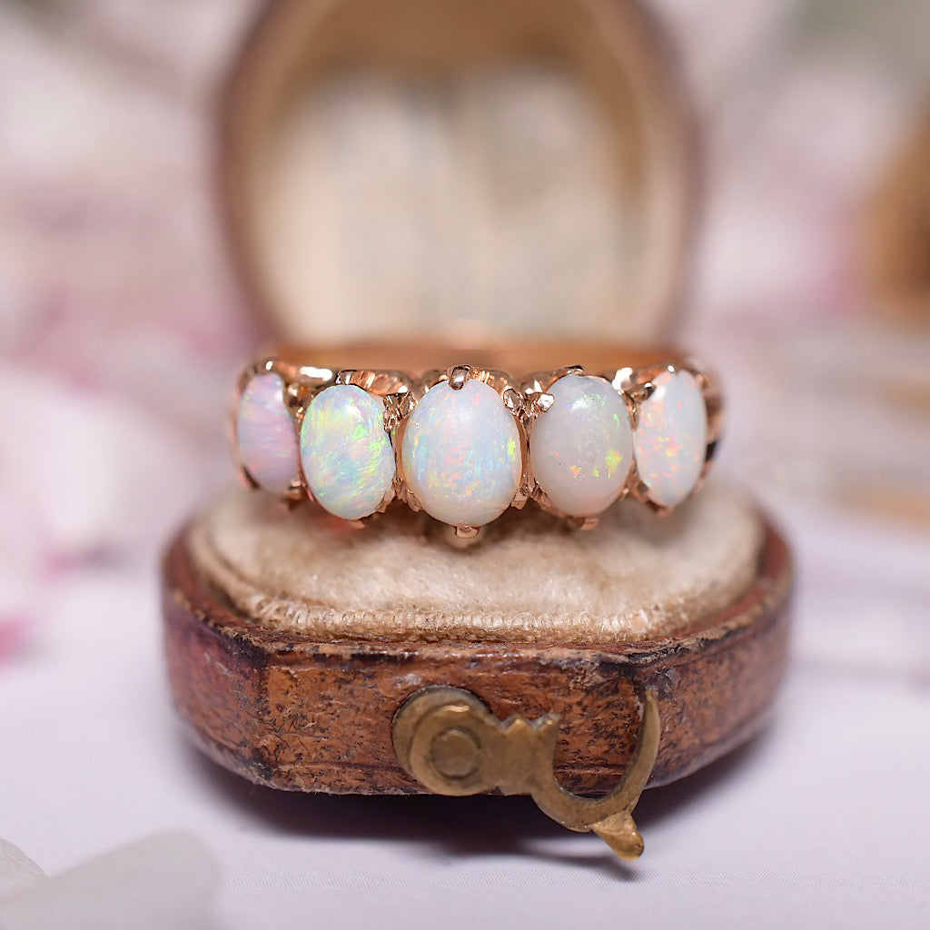 Antique Australian 15ct Rose Gold Solid Opal Half-Hoop Ring Cira 1905