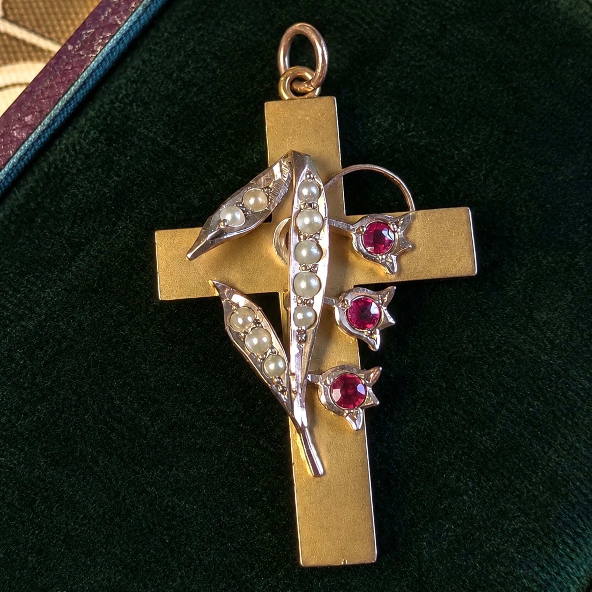 Antique Australian 9ct Gold Seed Pearl Crucifix By Aronson and Co., Circa 1900