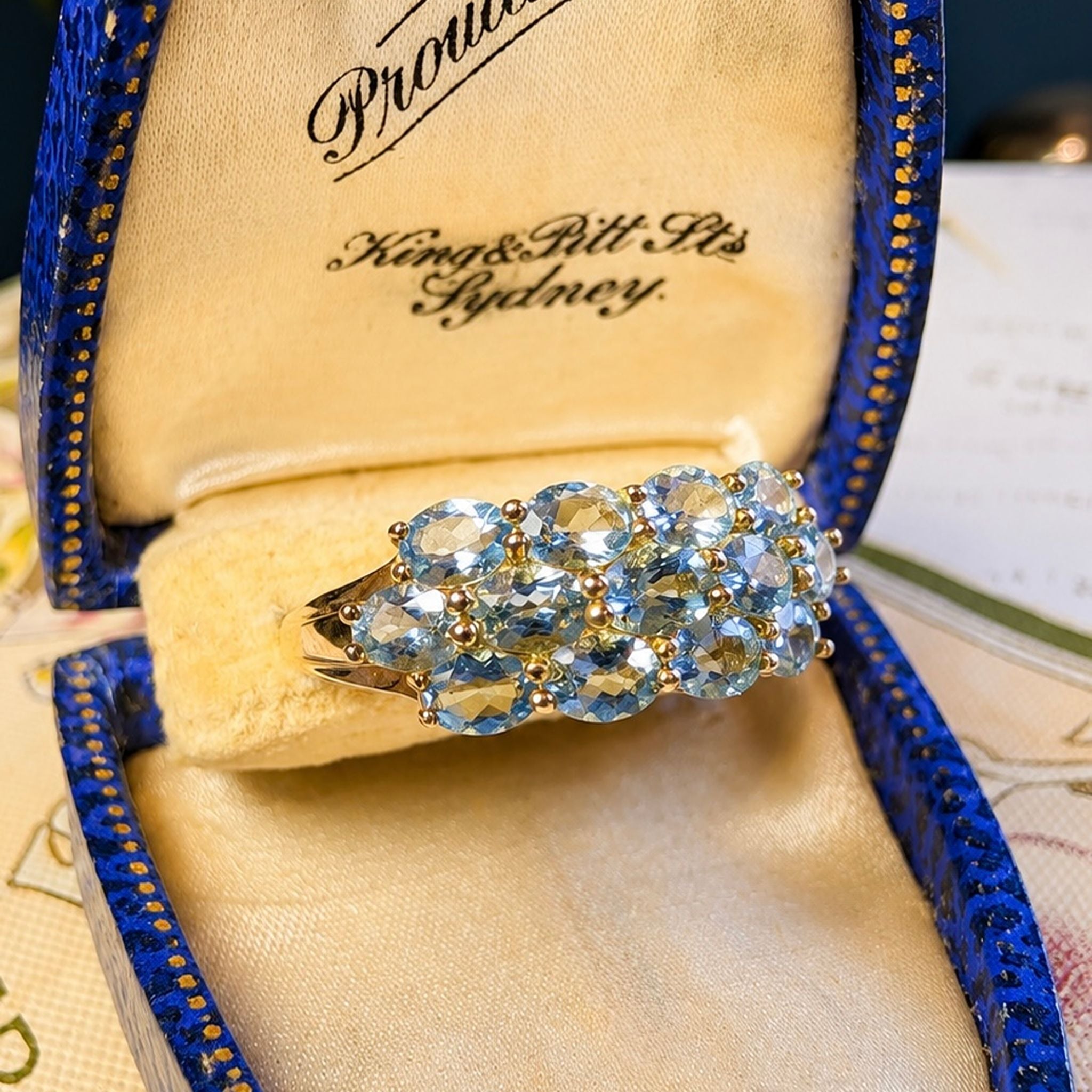 Gorgeous Contemporary 9ct Yellow Gold Multi- Aquamarine Ring