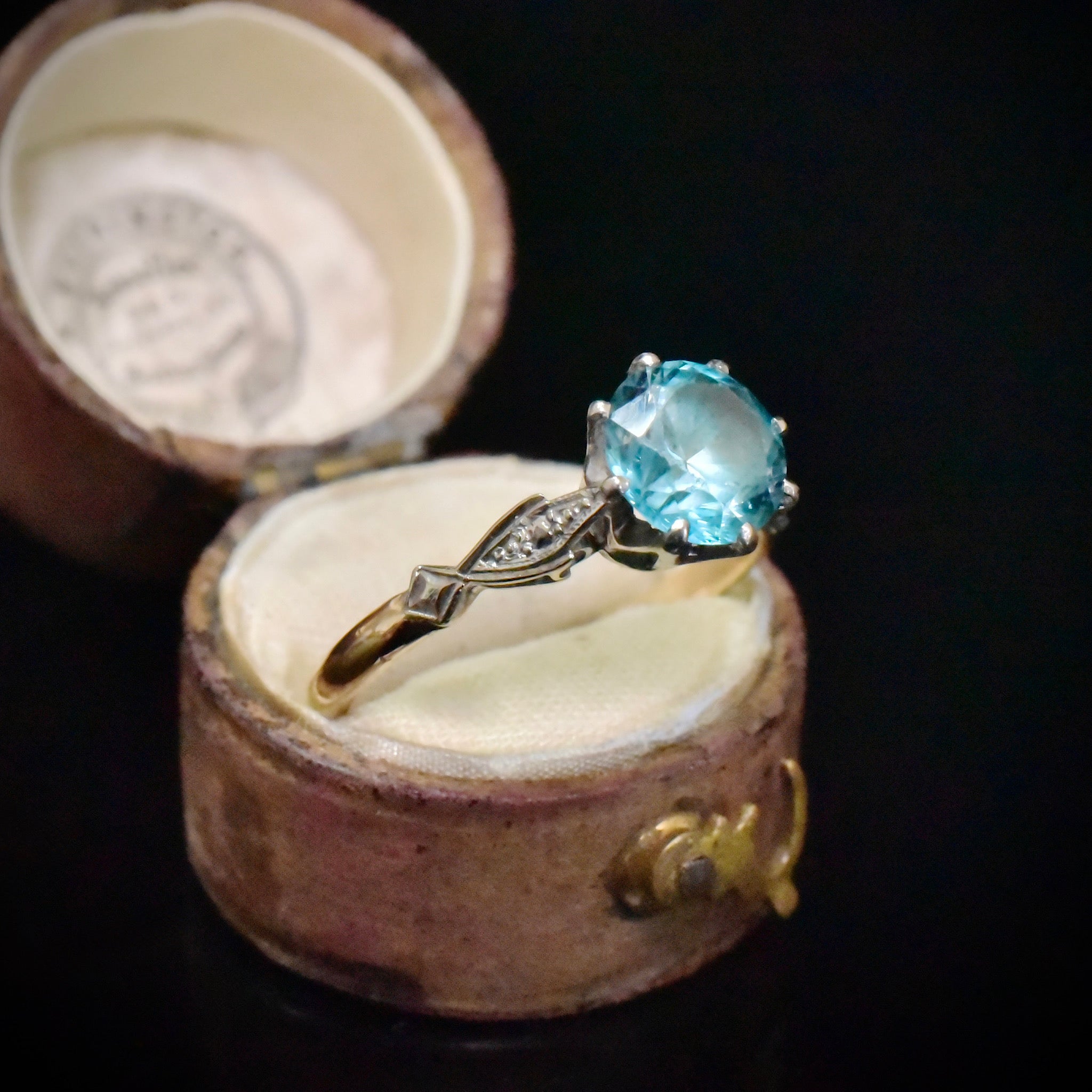 Antique Art Deco 9ct Yellow Gold And Palladium Zircon Ring - Circa 1915