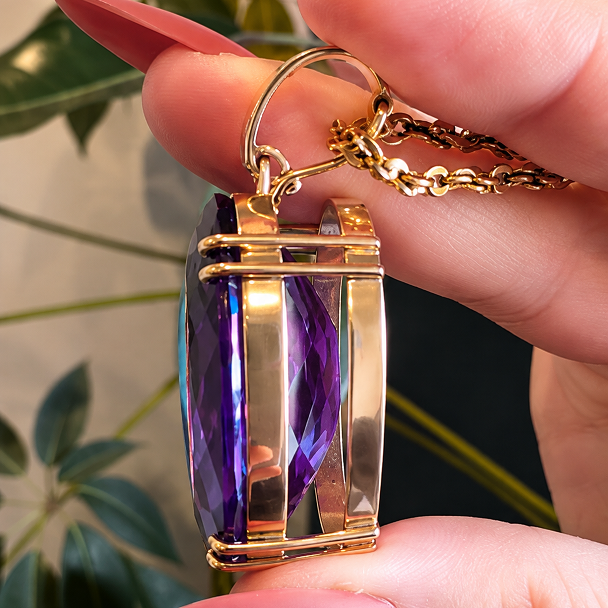 Magnificent Contemporary 9ct Yellow Gold Amethyst and Diamond Pendant Complete with An Independent Gemmological Valuation $18,500 AUD