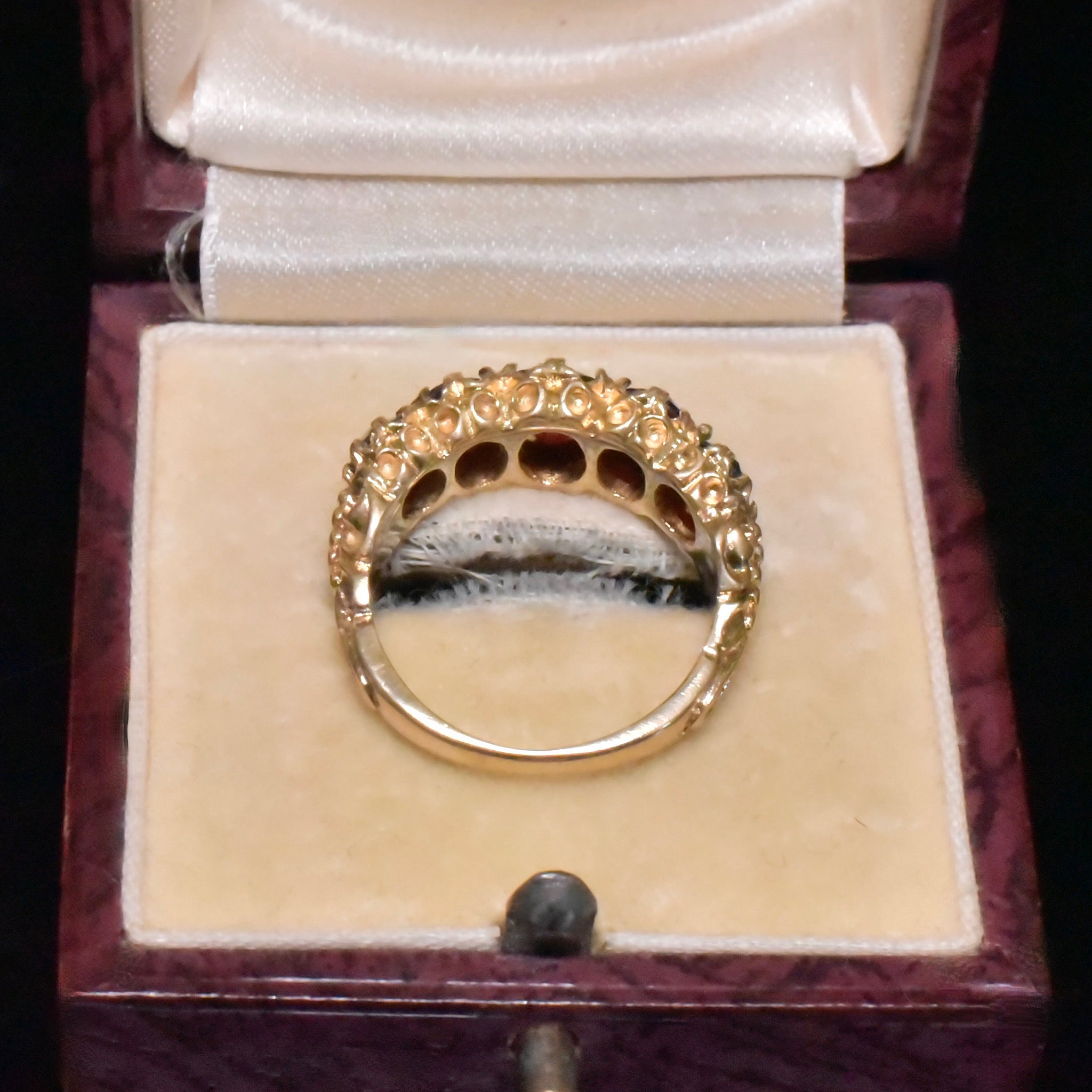 Vintage 9ct Yellow Gold Garnet Five-Stone Half Hoop Ring - Birmingham 1972