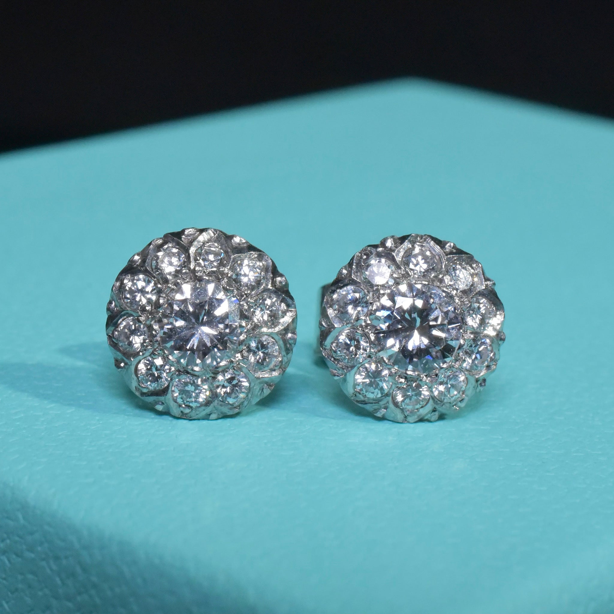 Vintage 18ct White Gold Diamond ‘Daisy’ Cluster Earrings Independent Gemmological Valuation Included $6000 AUD