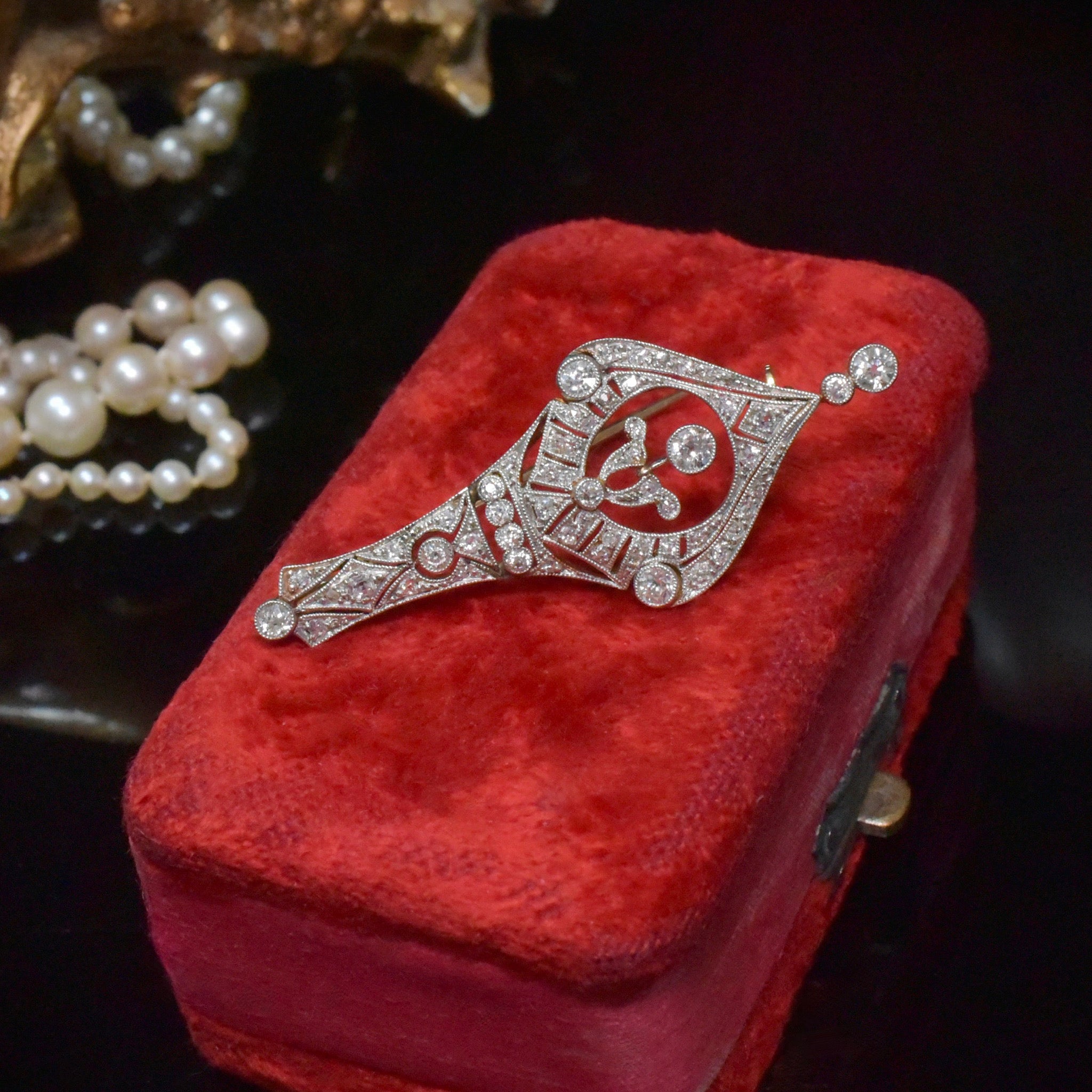 Superb Art Deco 18ct Gold, Platinum And Diamond Brooch Circa 1920’s