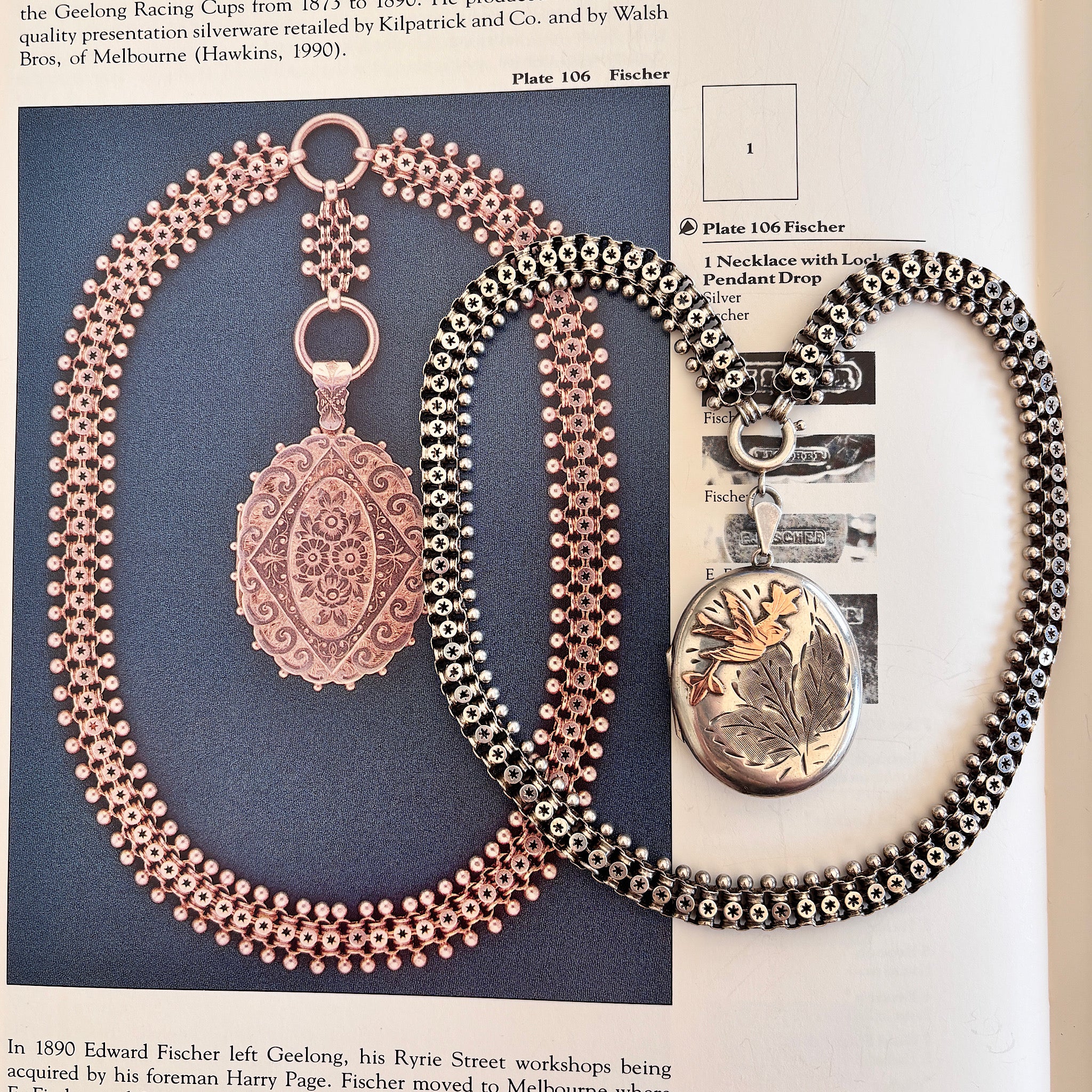 Antique Sterling Silver Bookchain And Antique ‘Style’ Sterling Silver Locket (Birmingham 1976)