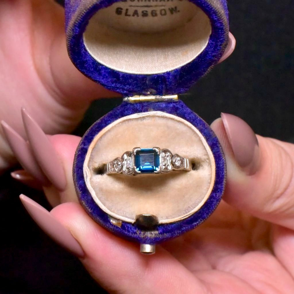 Vintage Australian 18ct White Gold Natural Sapphire And Diamond Ring