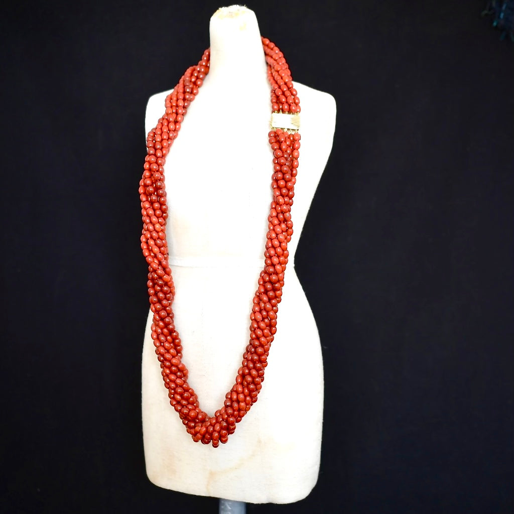 Vintage 14ct Yellow Gold And Coral Bead Necklace