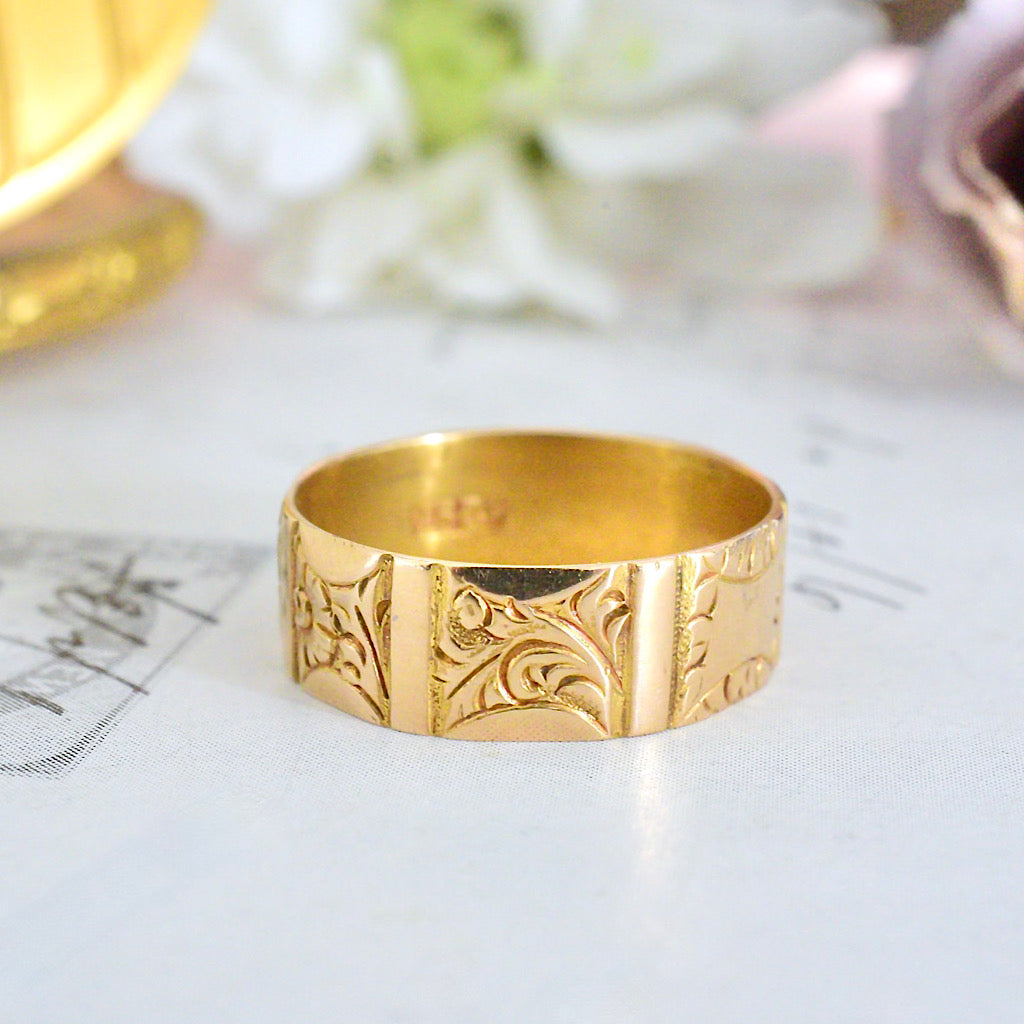 Antique Australian 15ct Yellow Gold Floral Patterned Ring Circa 1910