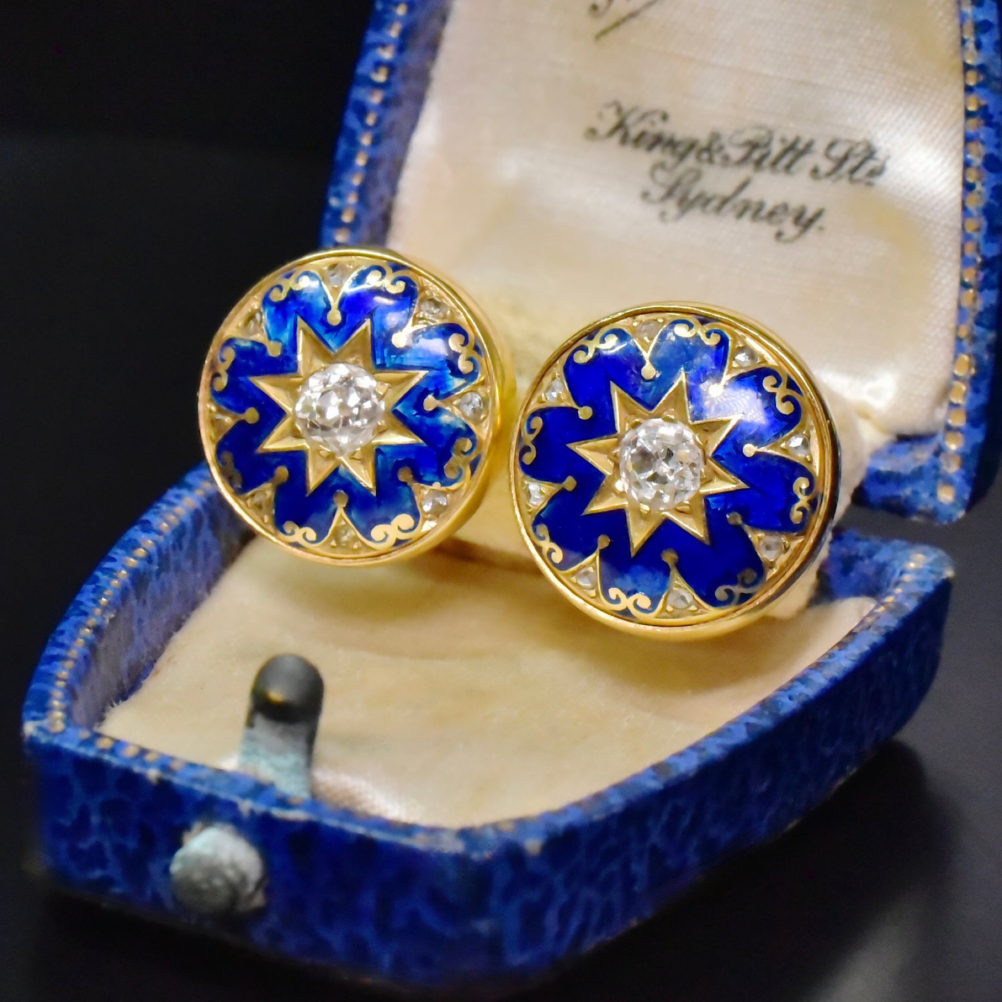 Modern 18ct Yellow Gold Diamond And Enamel Earrings