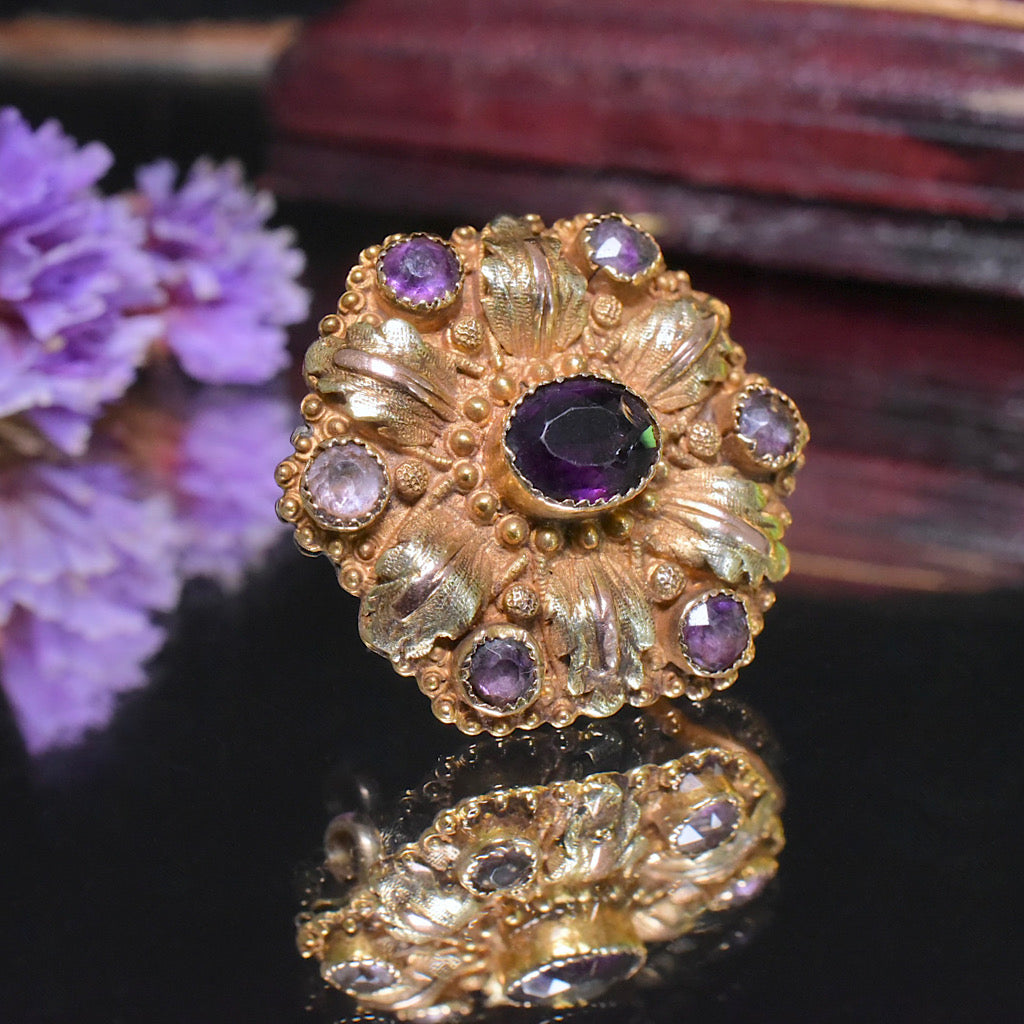 Antique Georgian 15ct Rose And Yellow Gold Amethyst Brooch Circa 1830