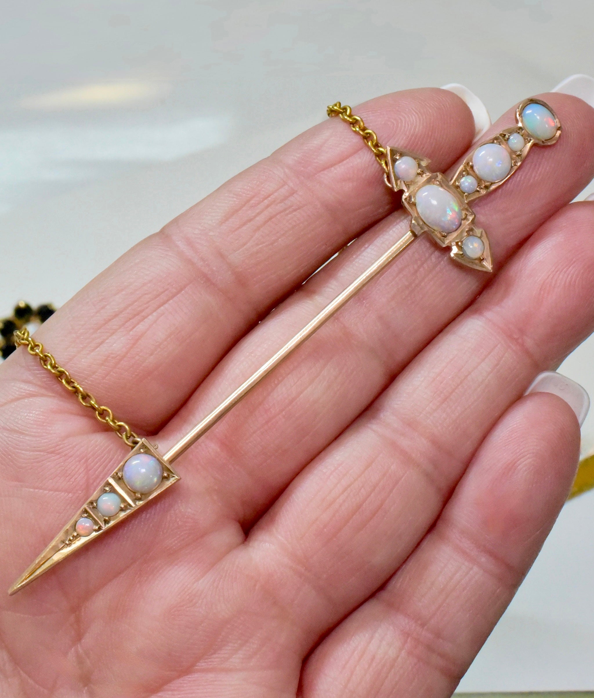 Superb Antique Australian 9ct Rose And Yellow Gold Solid White Opal ‘Jabot’ Pendant Necklace Circa 1900-1915