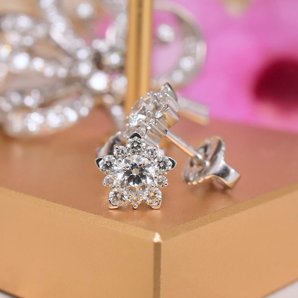 Contemporary 18ct White Gold And Diamond Cluster Earrings - 0.68ct