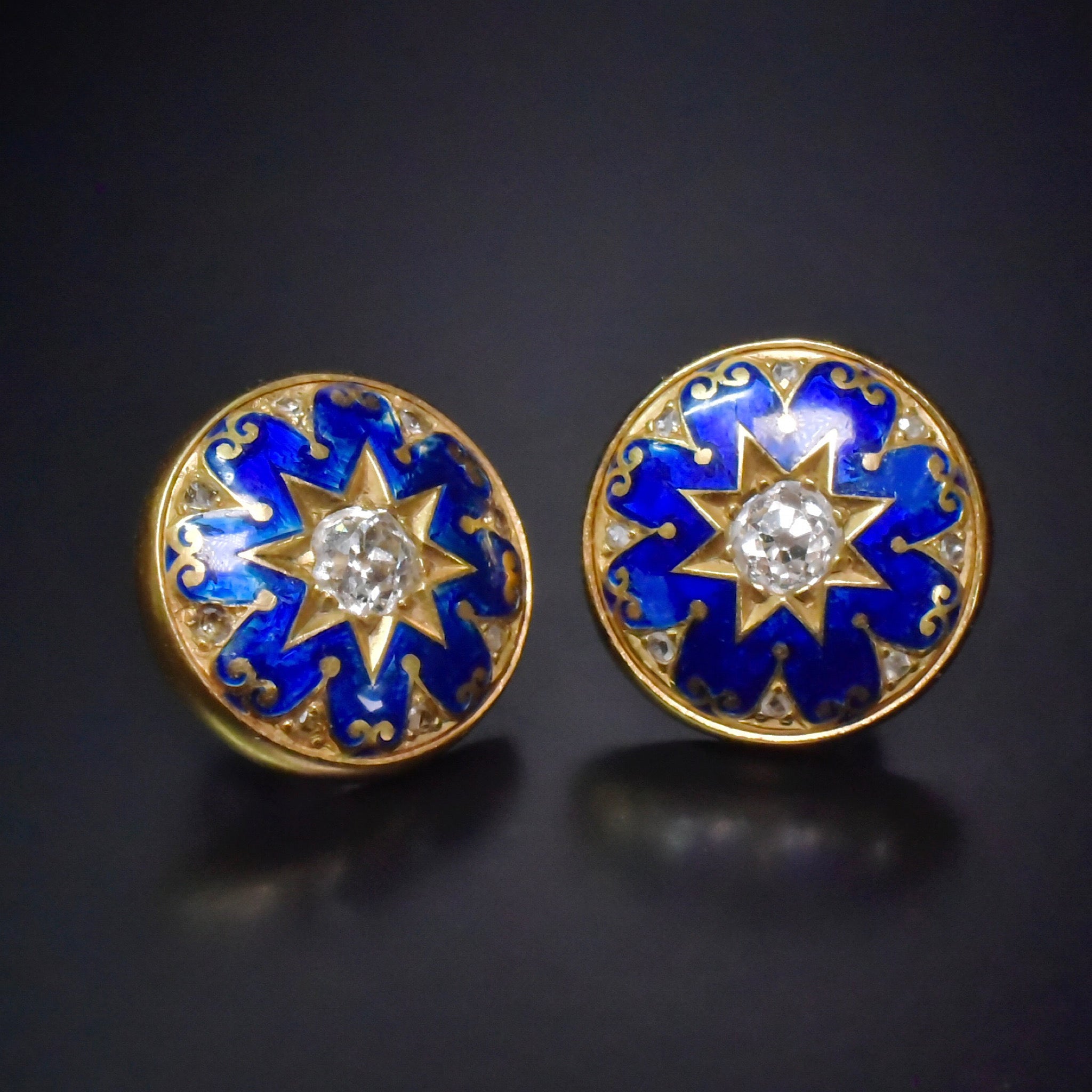 Modern 18ct Yellow Gold Diamond And Enamel Earrings