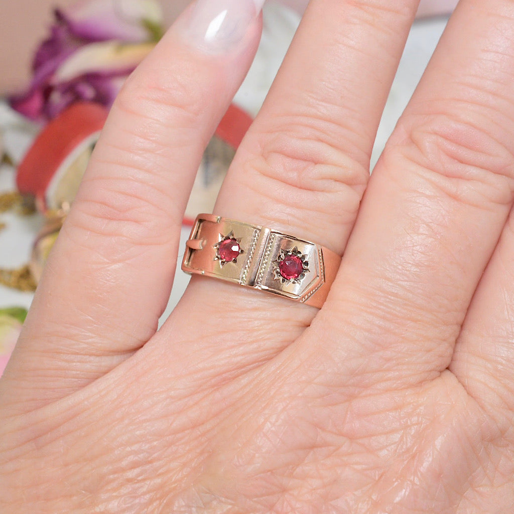 Antique Australian 9ct Rose Gold Garnet Doublet Ring By Willis and Sons Circa 1910