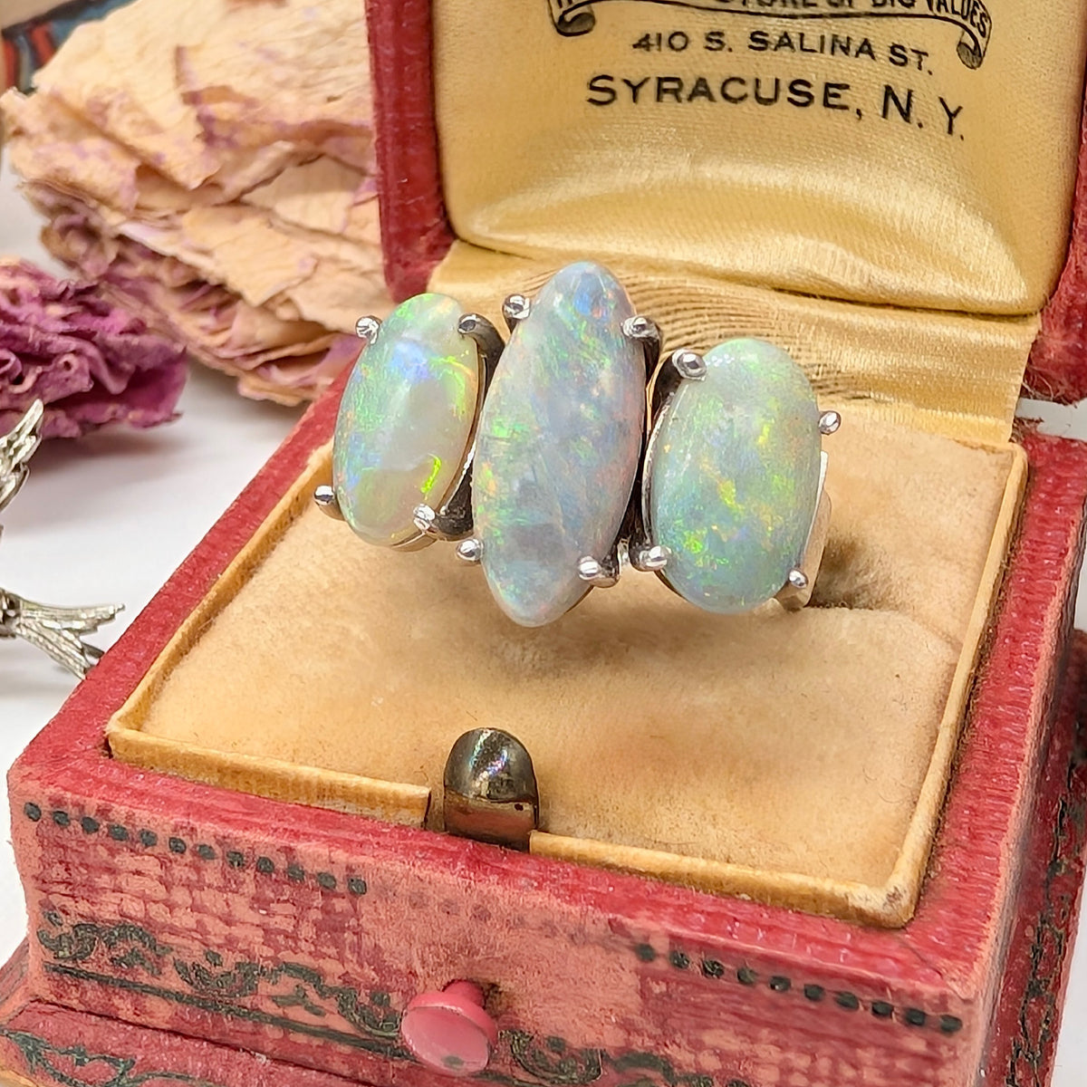 Vintage 9ct White Gold Solid Opal Ring Independent Gemmological Valuation Included $8,500 AUD