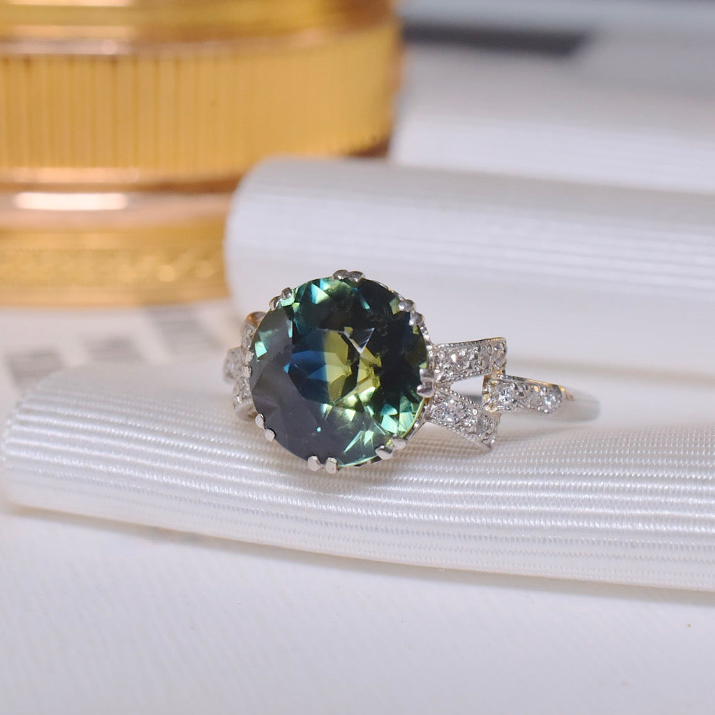 Antique 18ct White Gold And Platinum Parti Sapphire And Diamond Ring