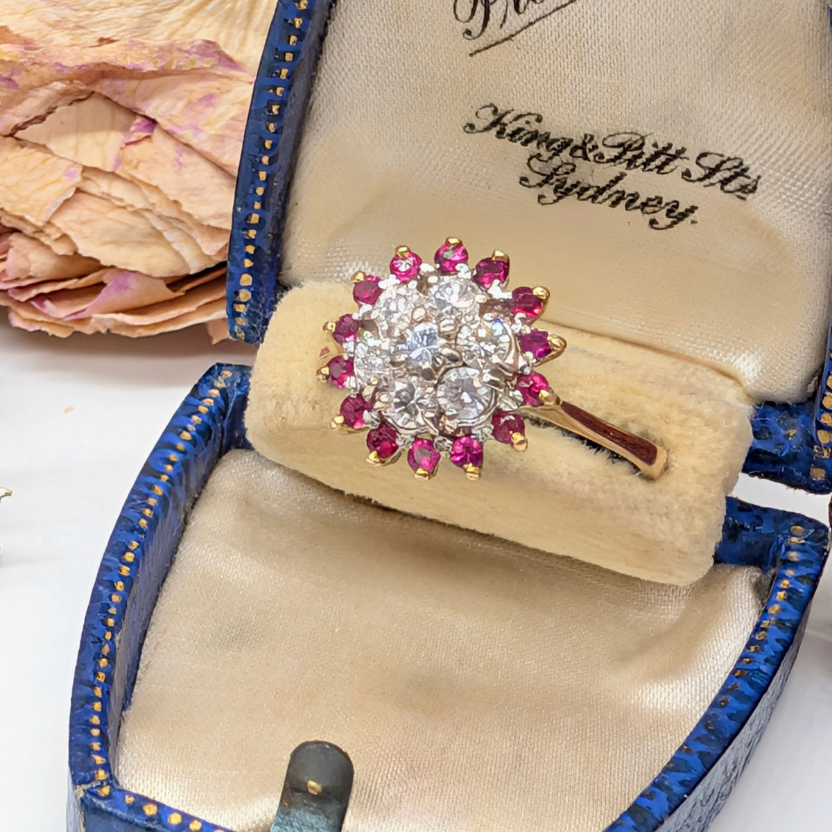 Superb 18ct Yellow Gold Diamond And Ruby Cluster Ring