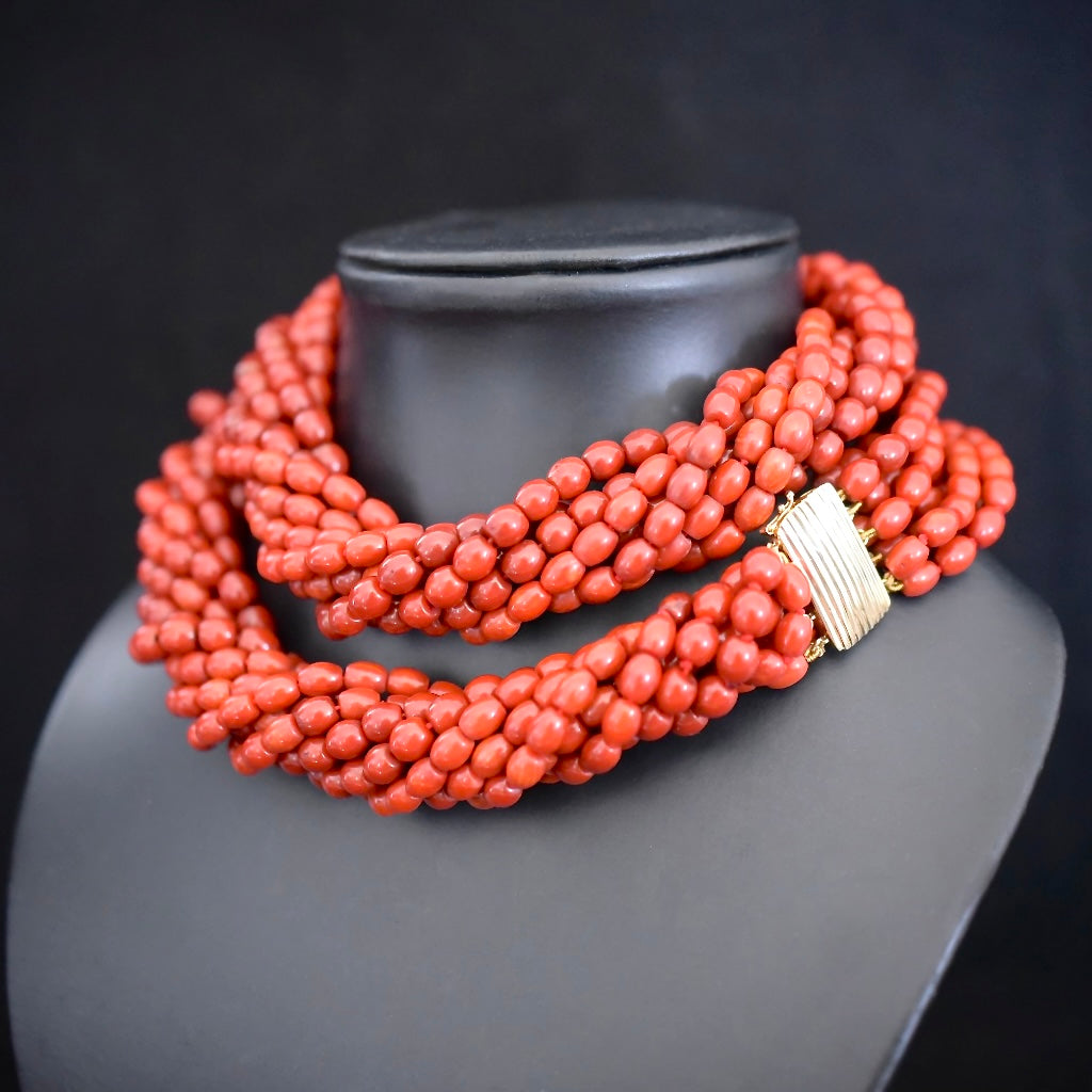 Vintage 14ct Yellow Gold And Coral Bead Necklace